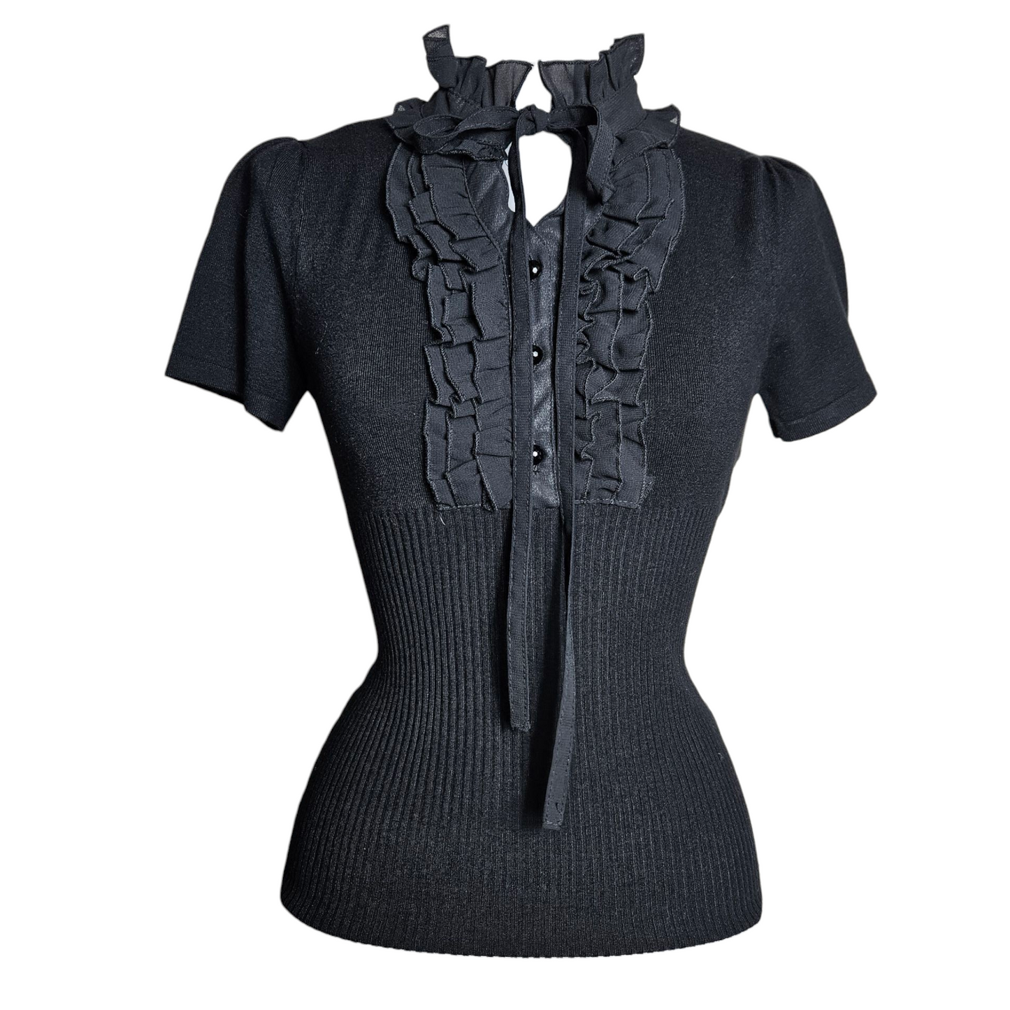 Short-sleeved lace high neck top