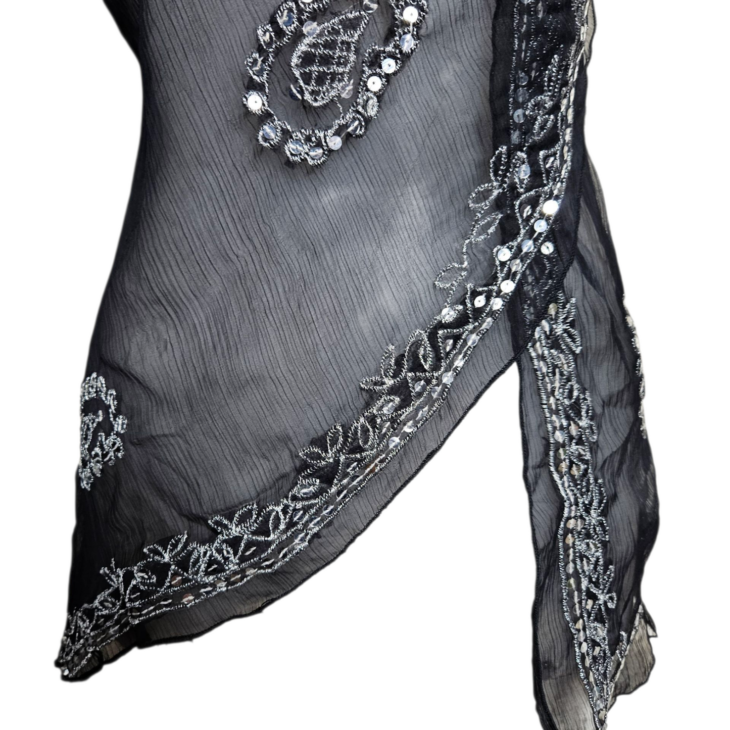 Asymmetrical backless top in embroidered voile