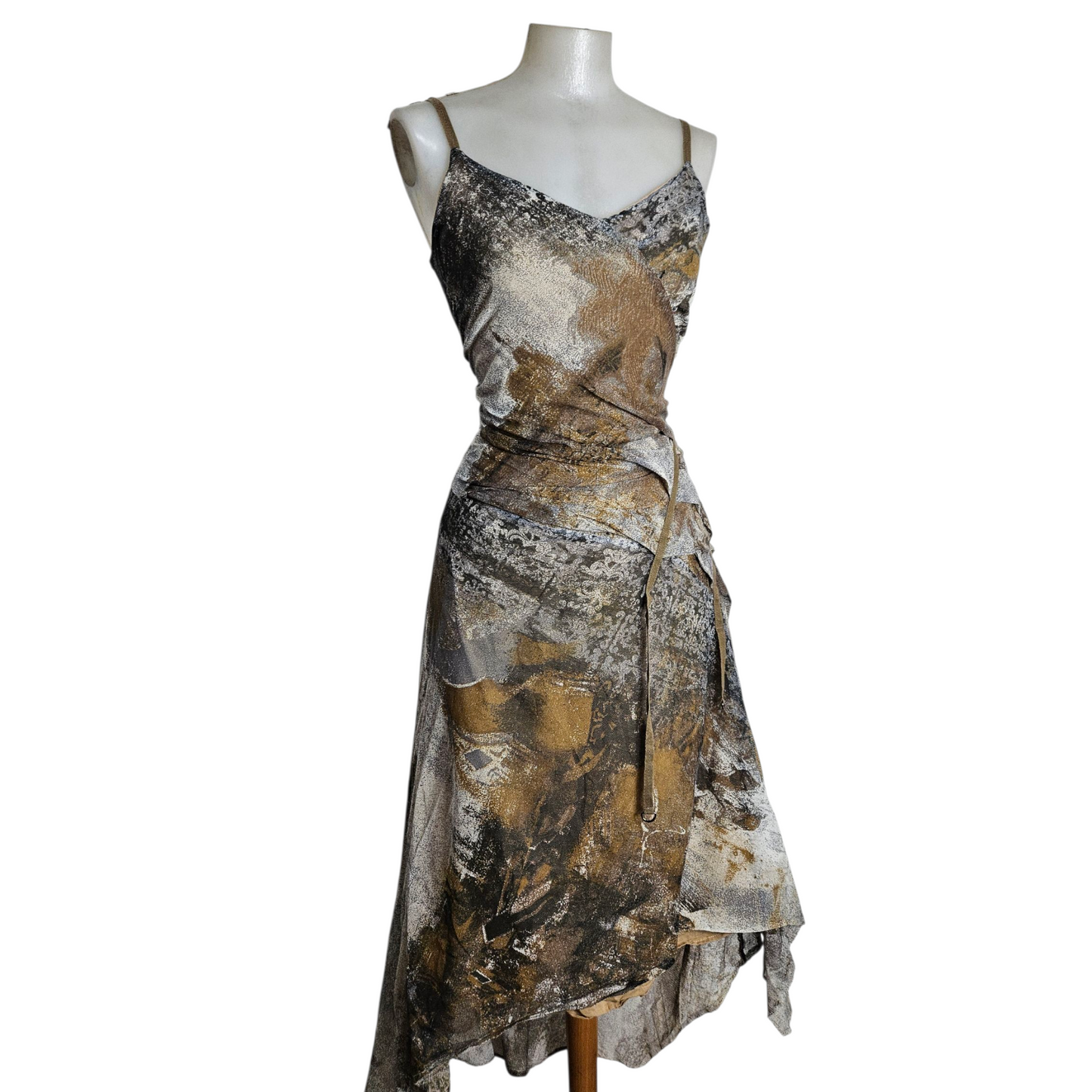 Robe asymétrique tons gris et beige