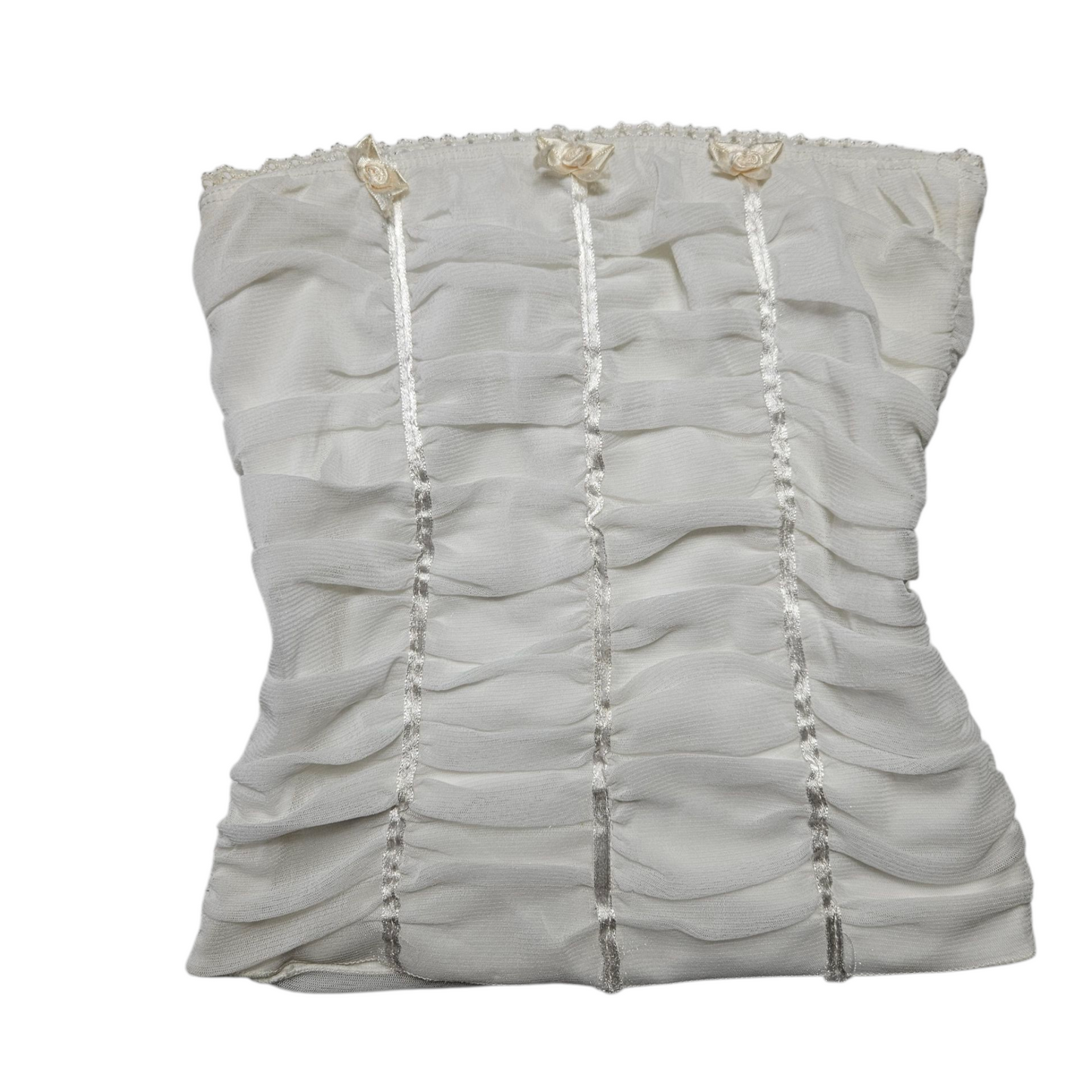 Haut strapless en voile plissé détails fleurs