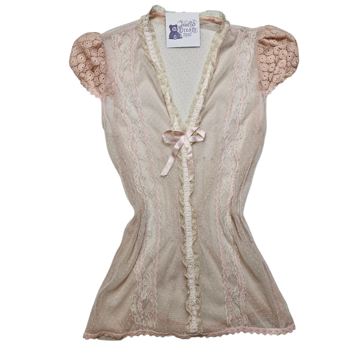 Haut en voile et dentelle rose poudré