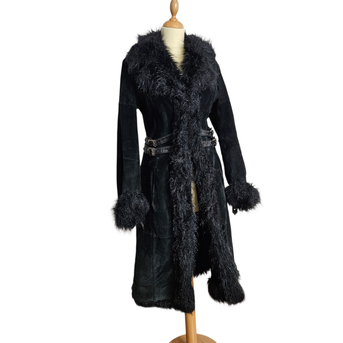 Afghan coat en cuir à sangles
