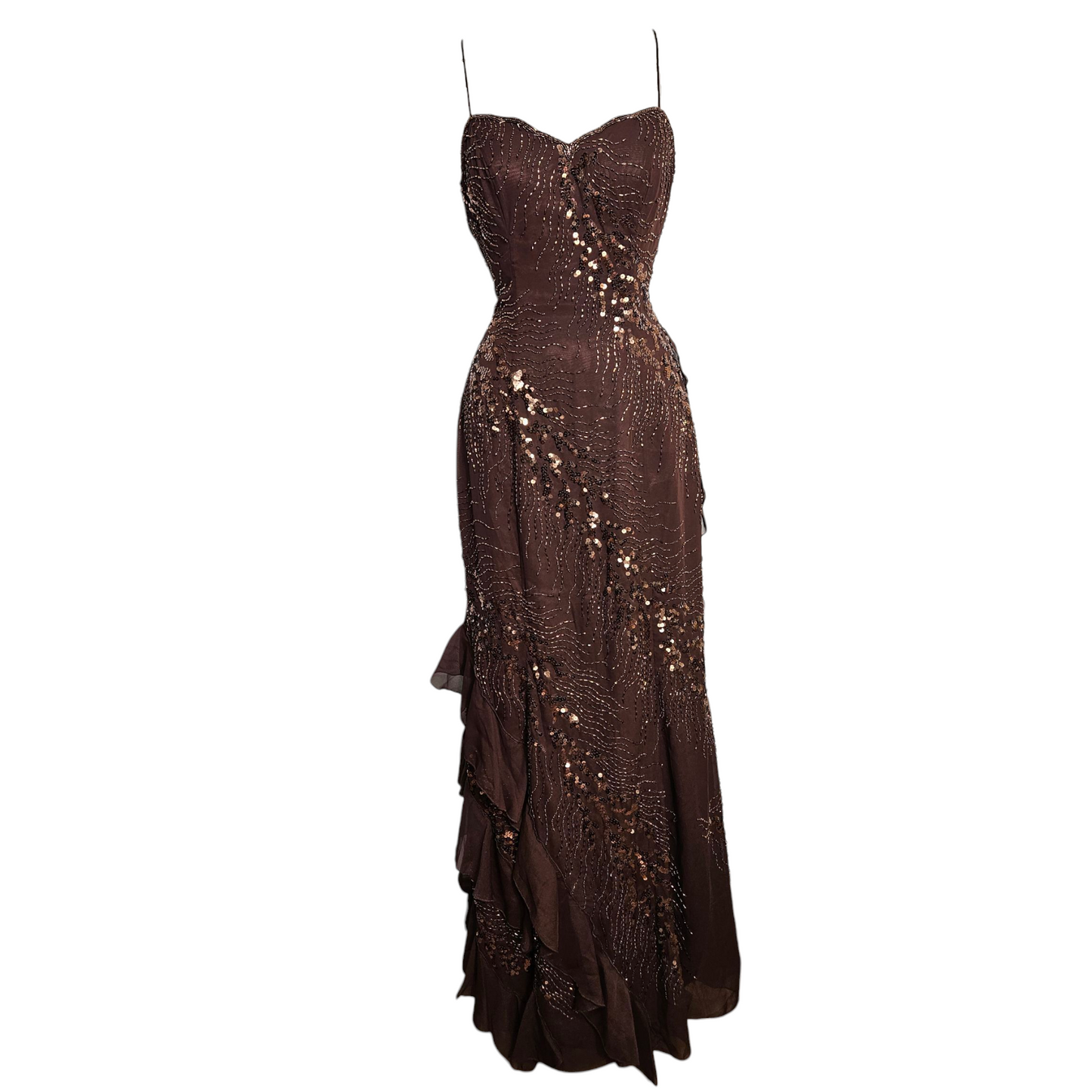 Maxi robe marron brodée de sequins
