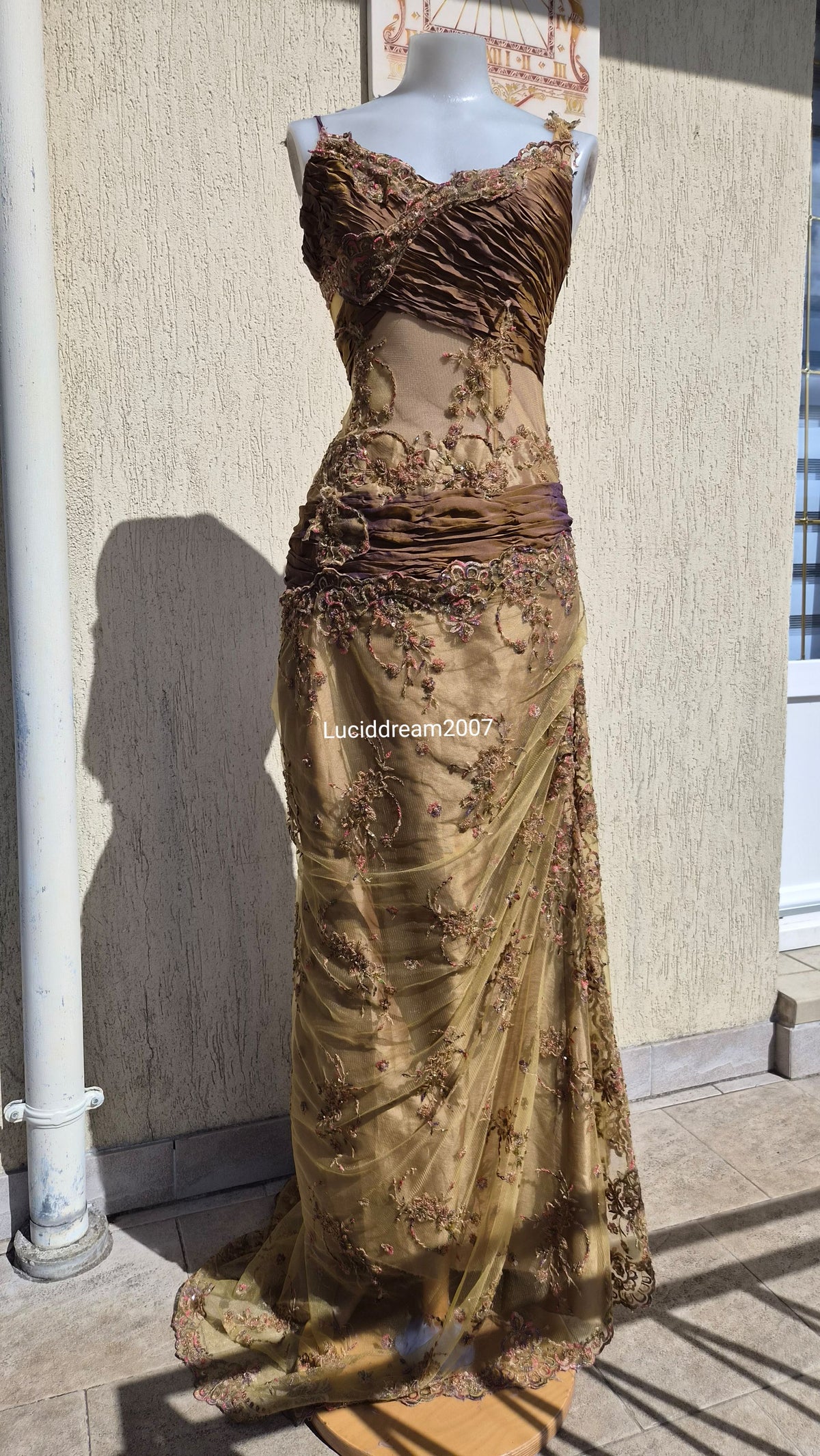 Embroidered ochre dress