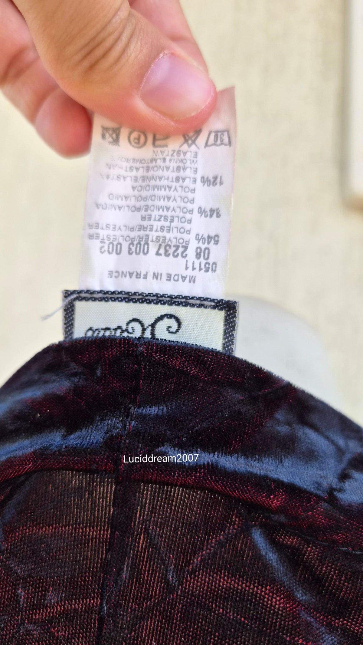 Black crushed velvet dress with burgundy highlights