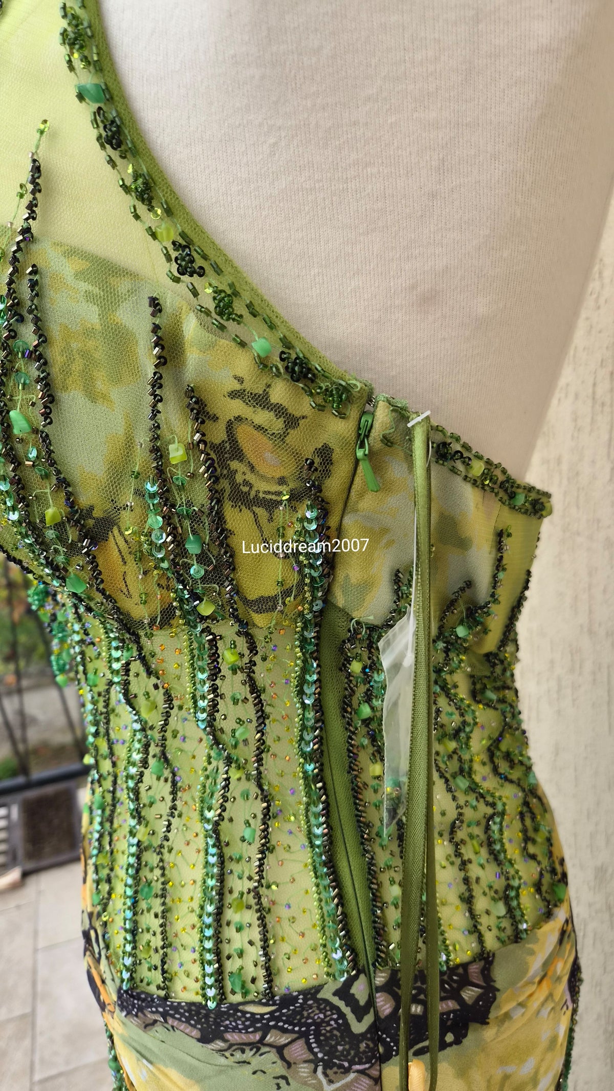 Embroidered silk green dress