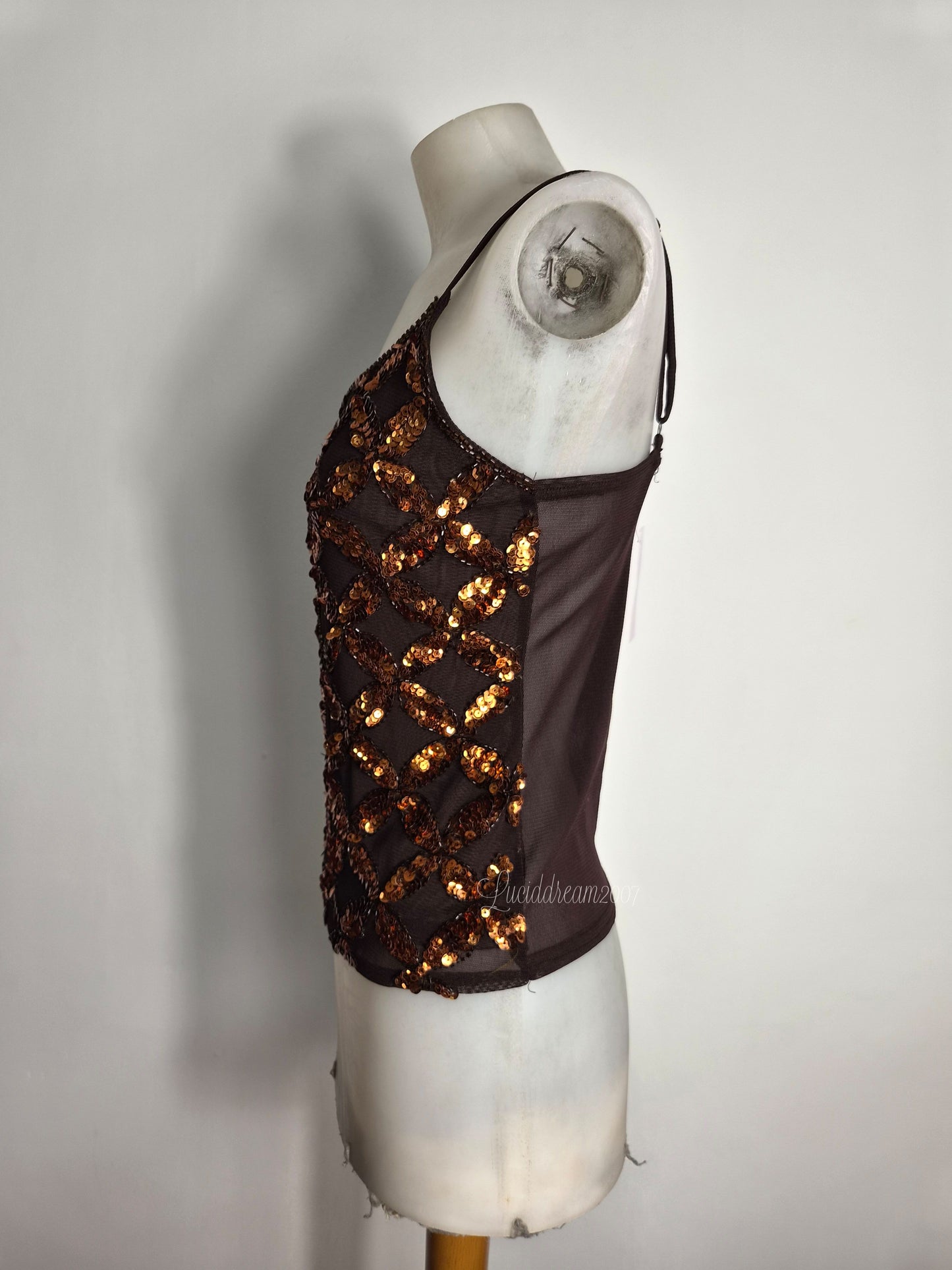 Haut en voile marron brodé de sequins