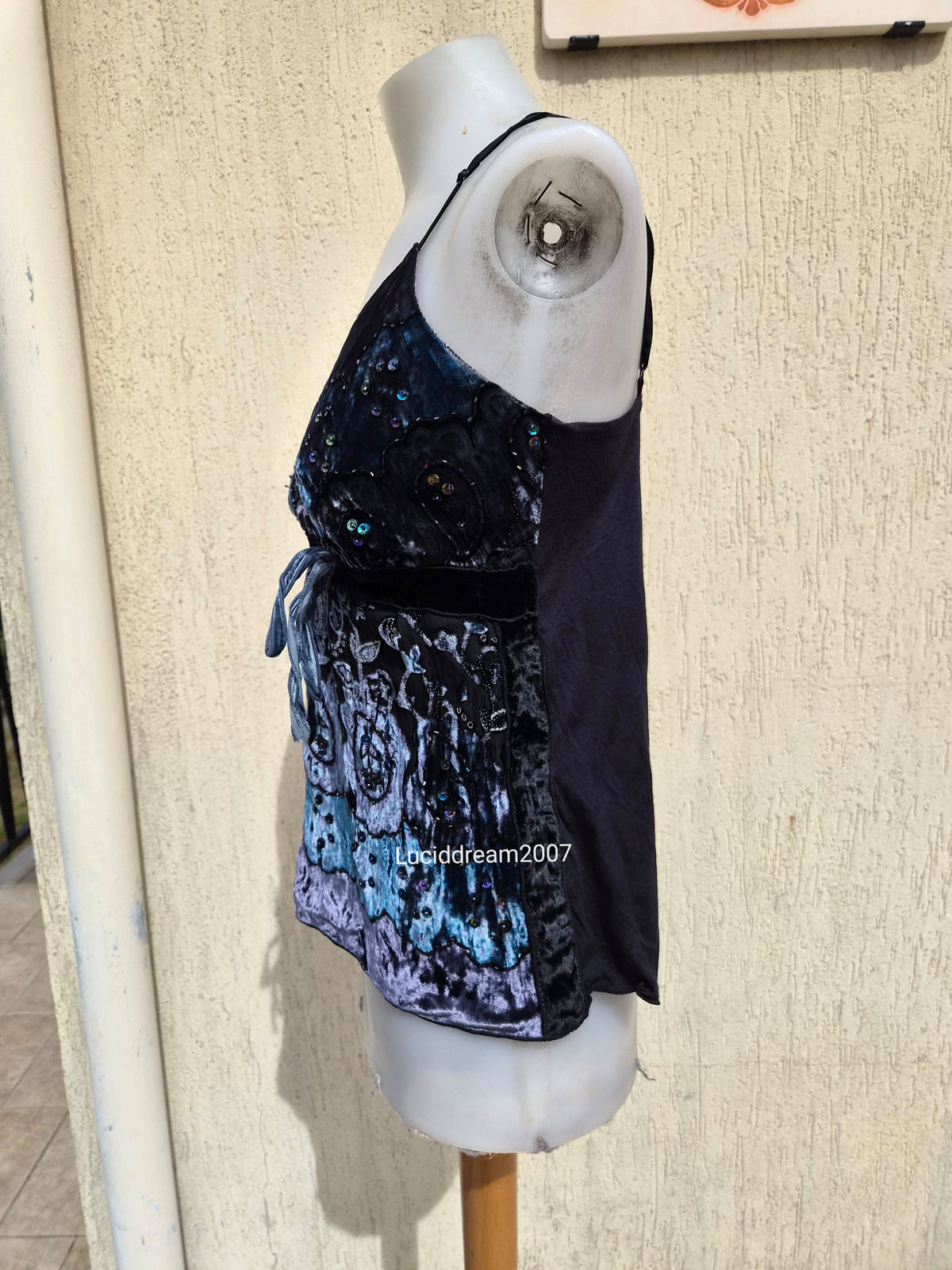 Silk and velvet top