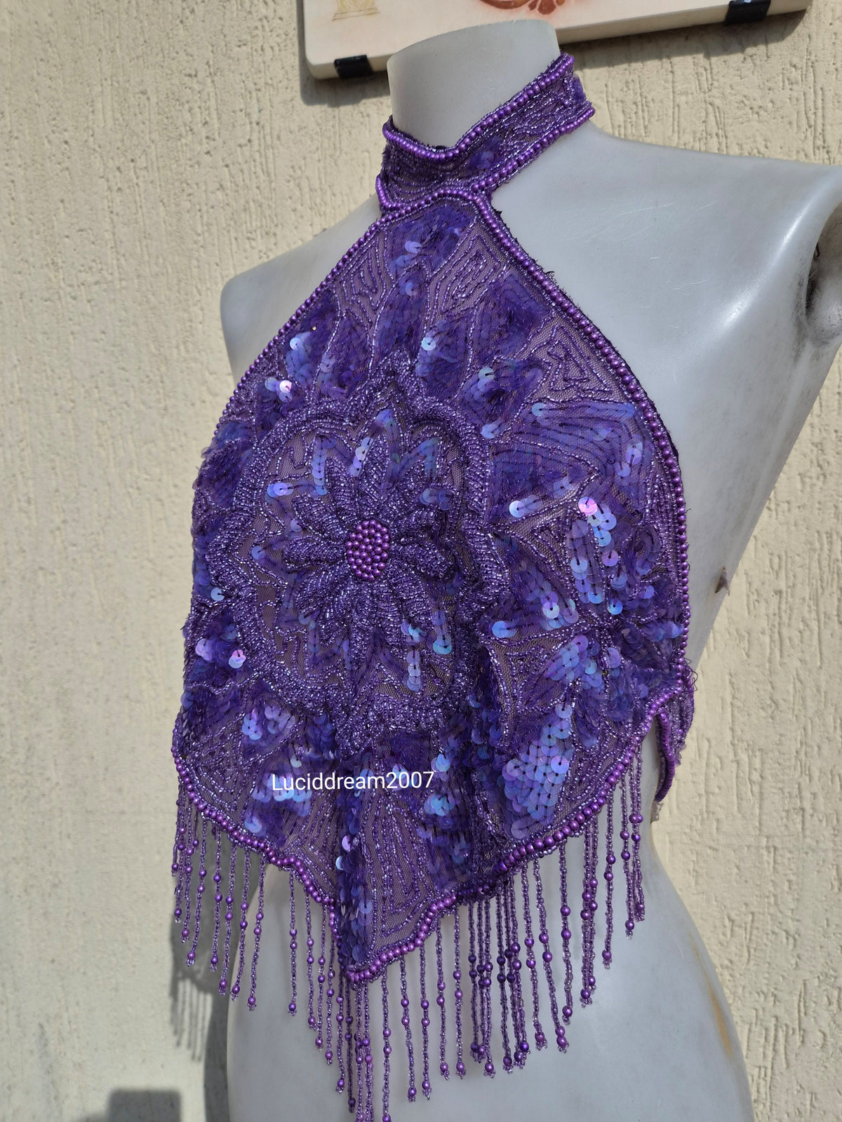 Dos nu brodé de sequins violet