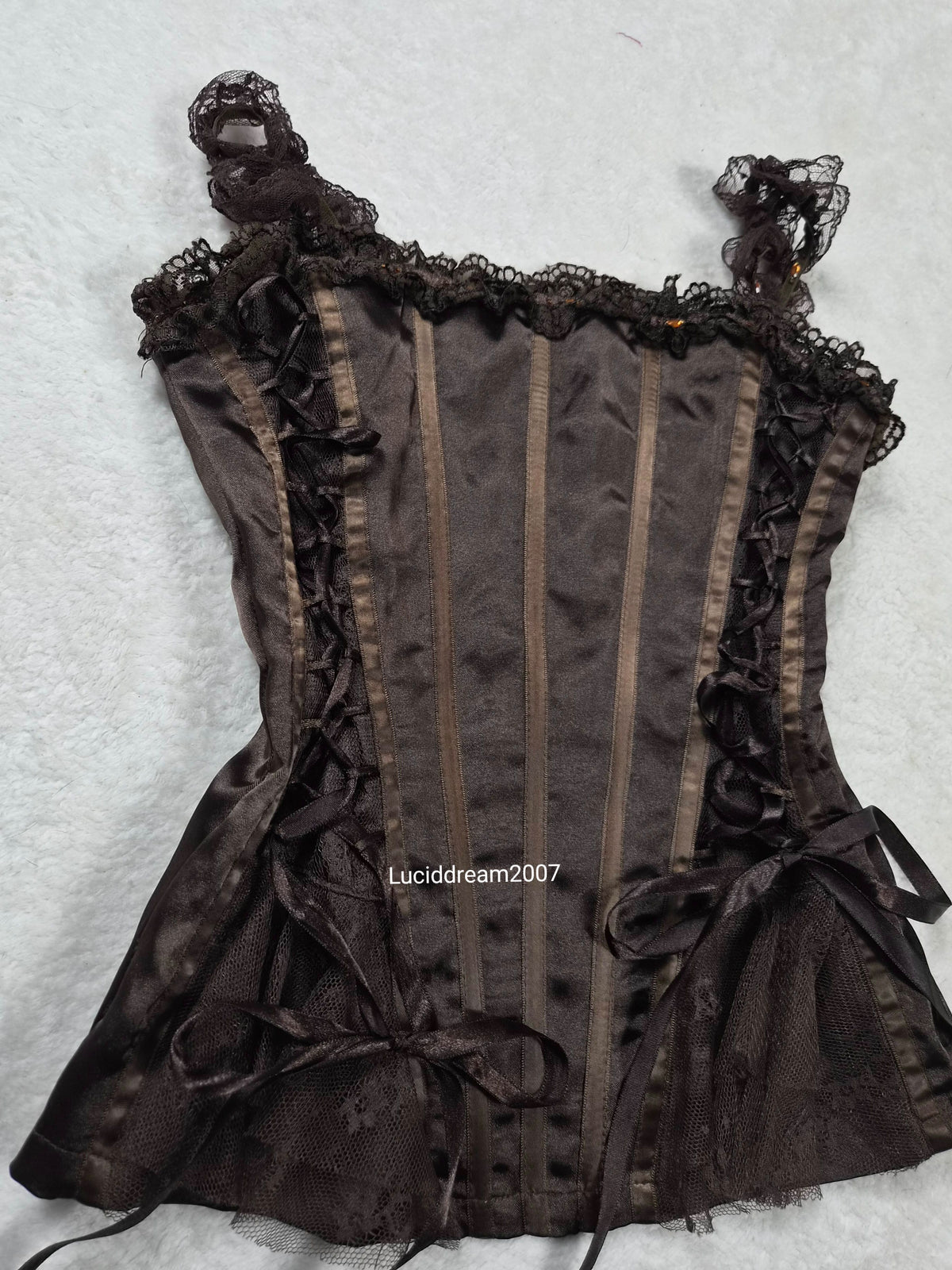 Haut esprit corset satiné marron