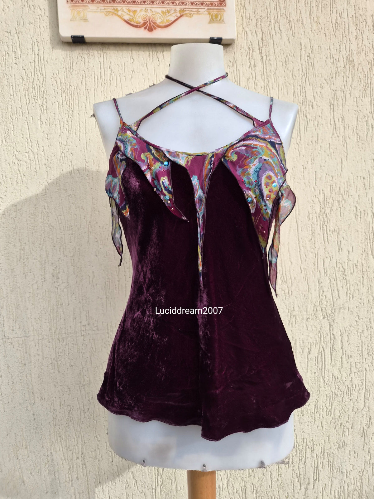 Haut en velours et soie aubergine