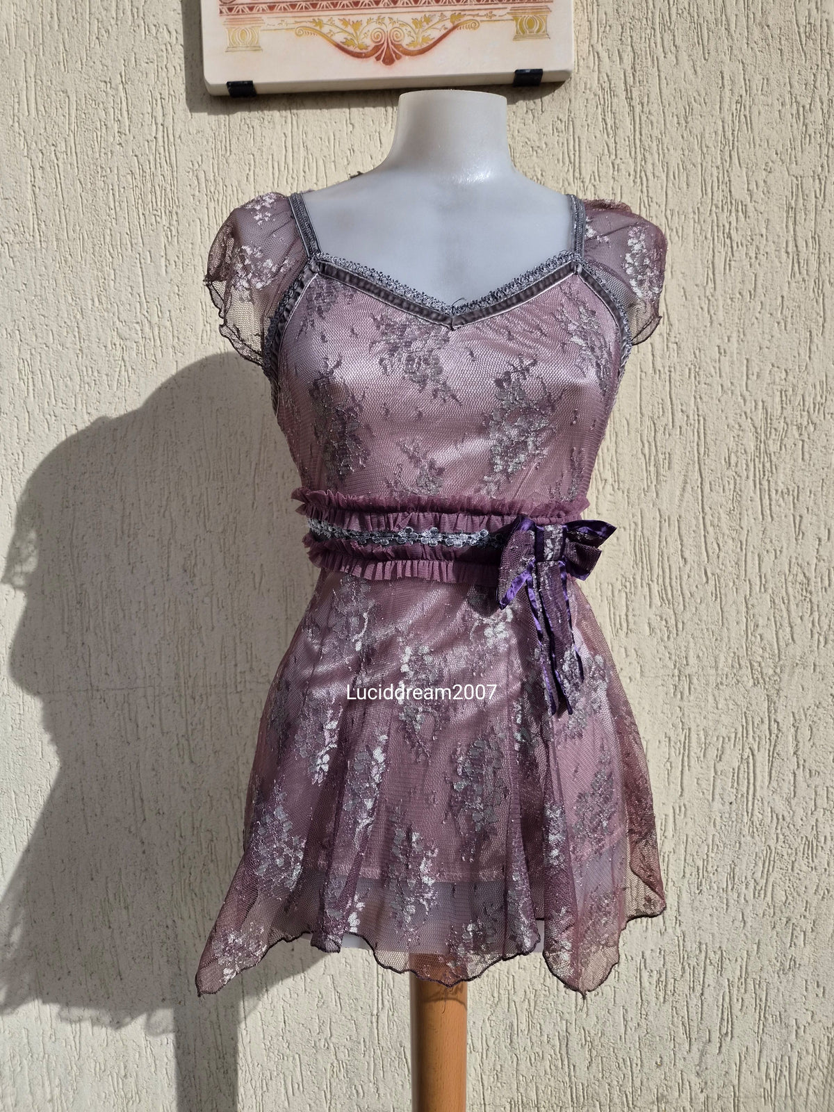 Haut en voile et dentelle tons violet
