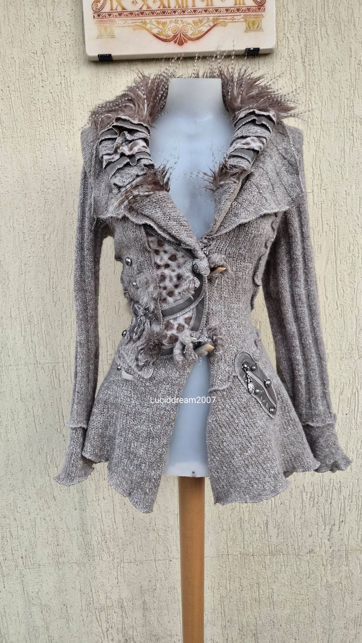 Taupe jacket with faux fur collar