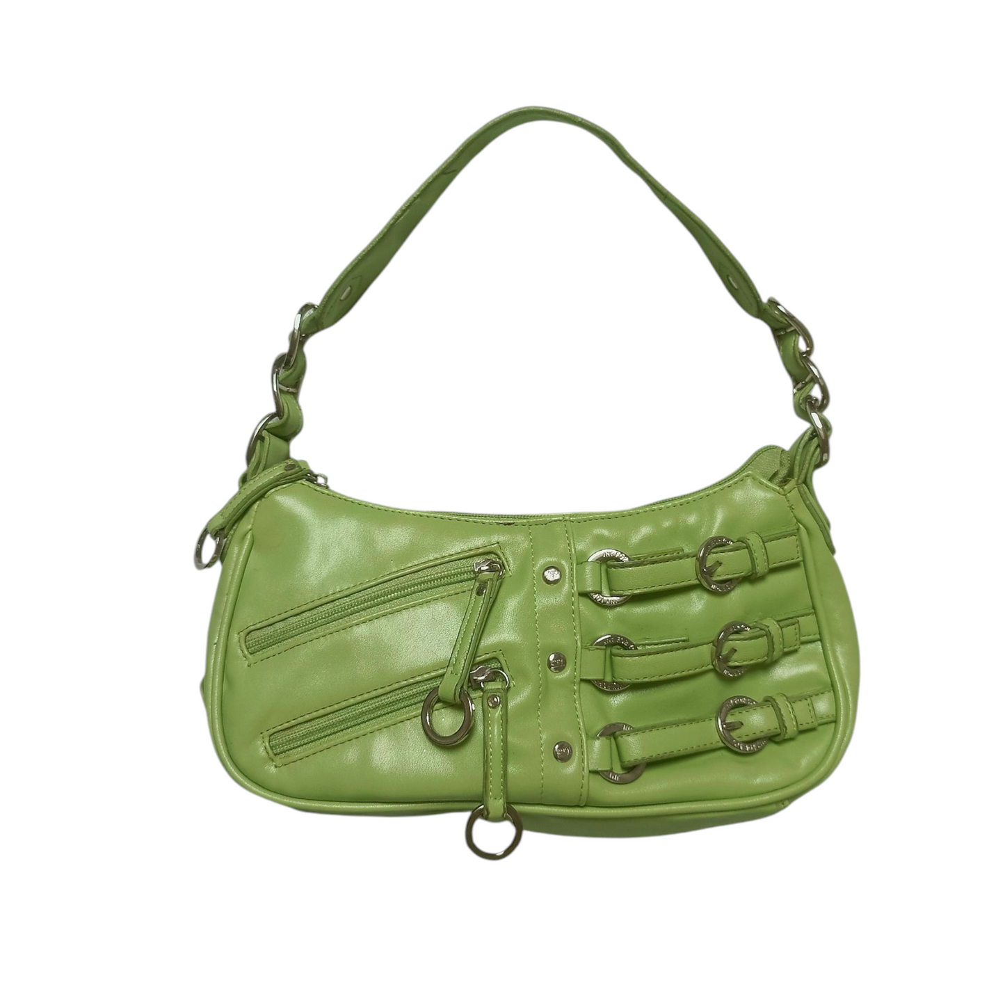 Sac baguette vert pomme zip multiples