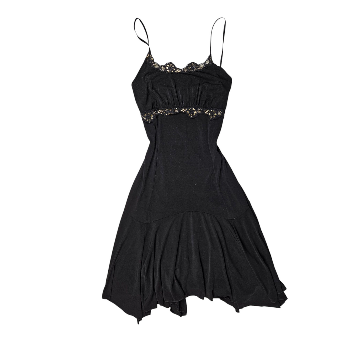 Robe asymétrique liseré doré