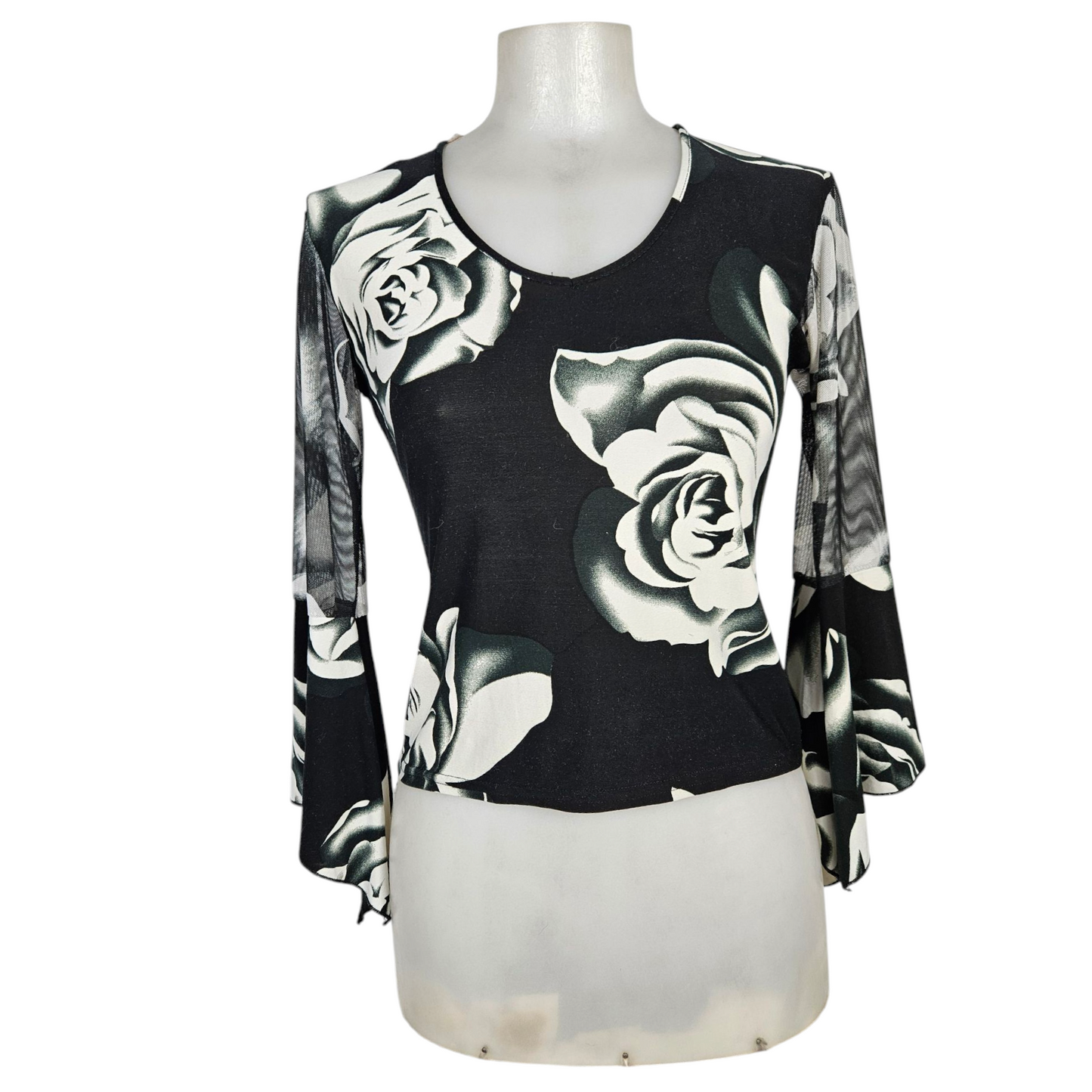 Haut motif floral manches en mesh