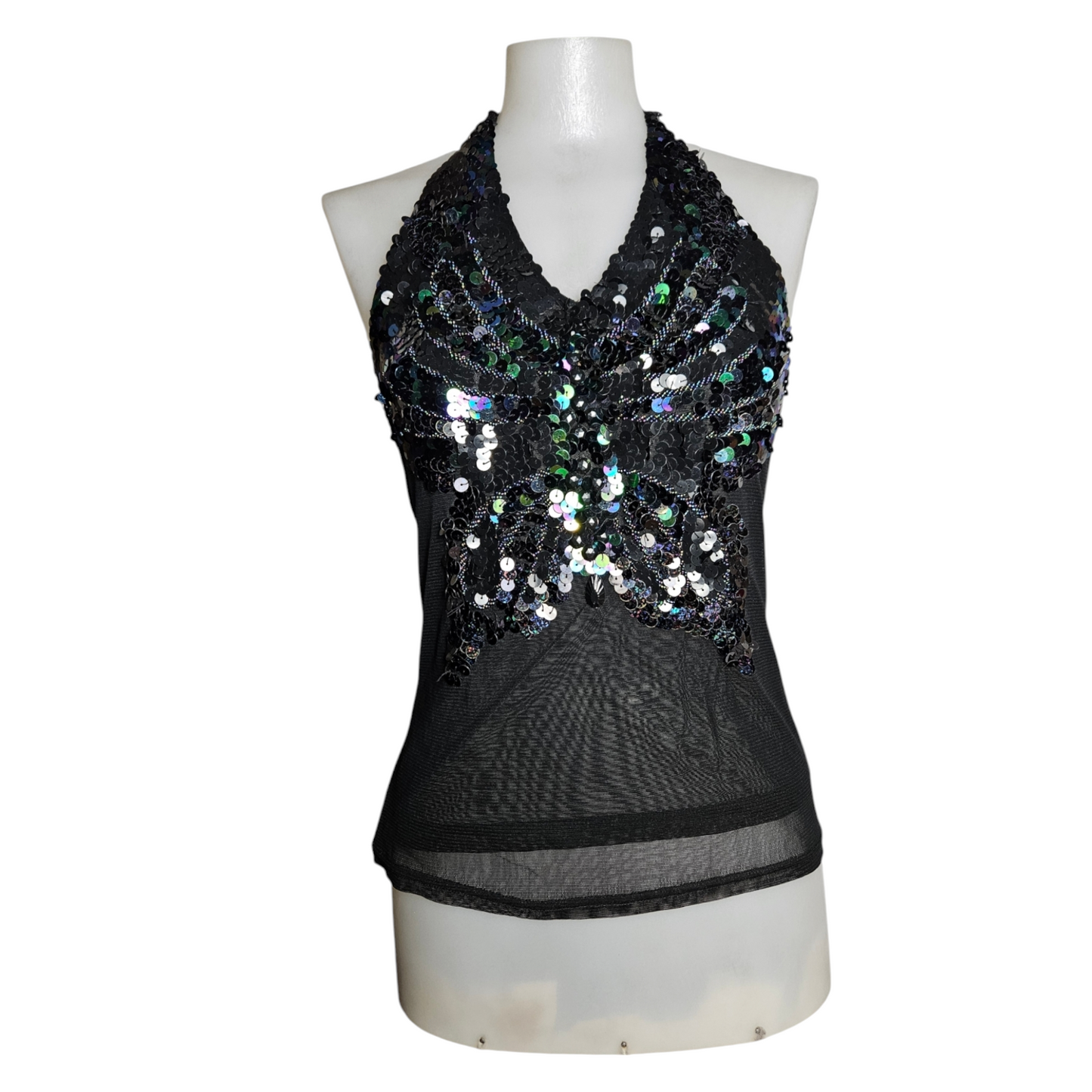 Top dos nu brodé de sequins en papillon