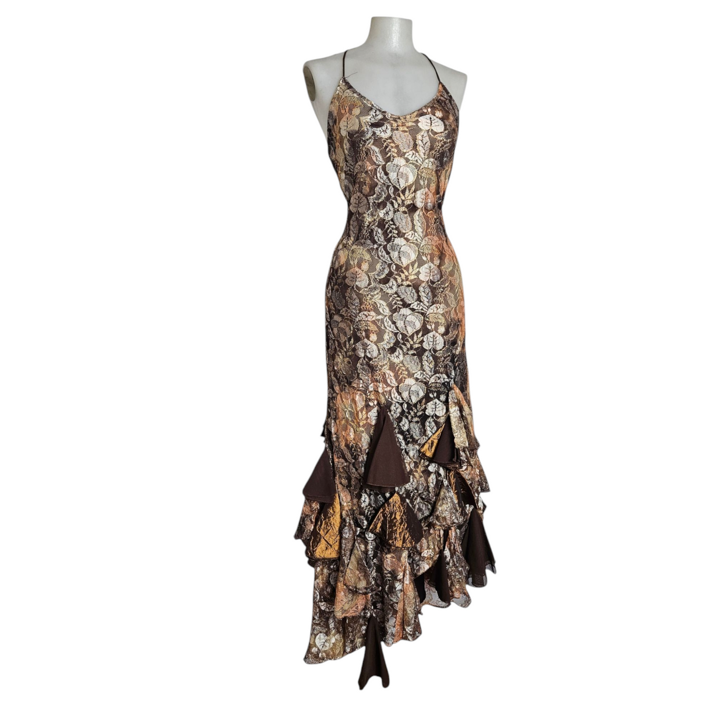 Maxi prom dress en dentelle à volants