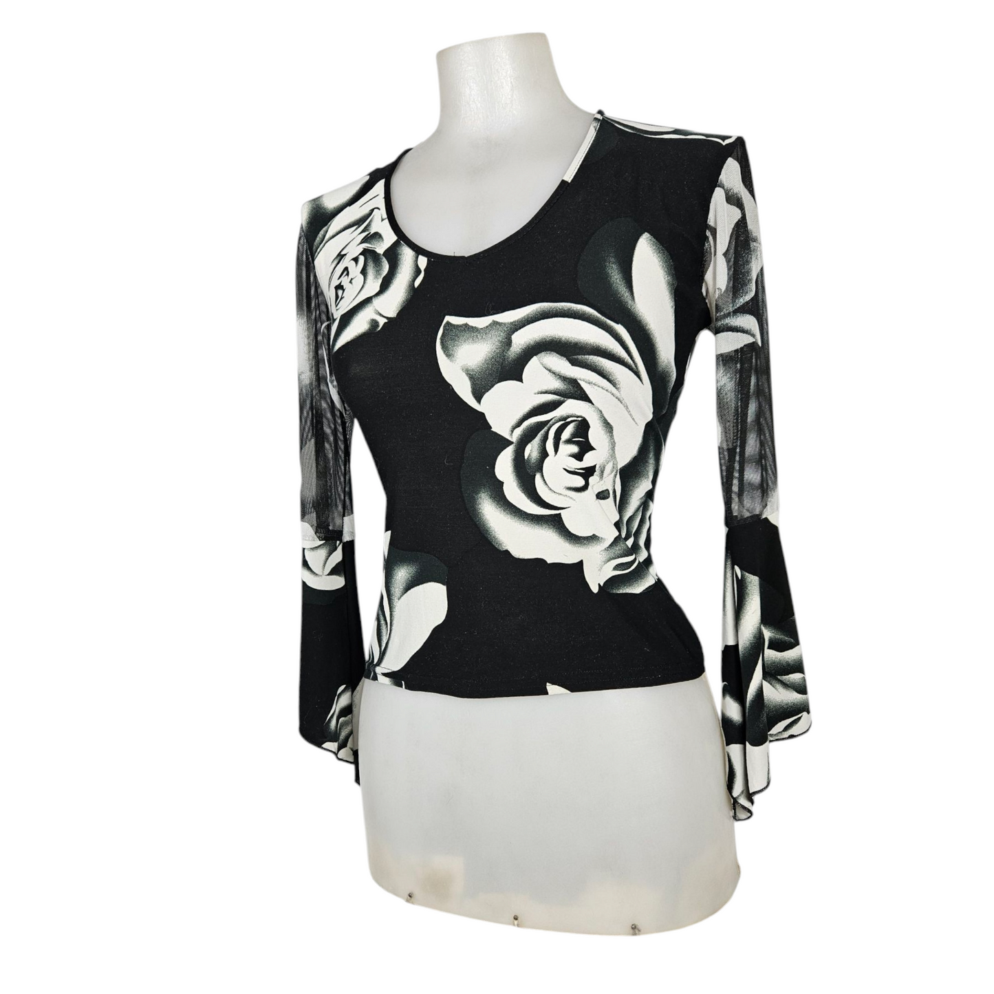 Haut motif floral manches en mesh