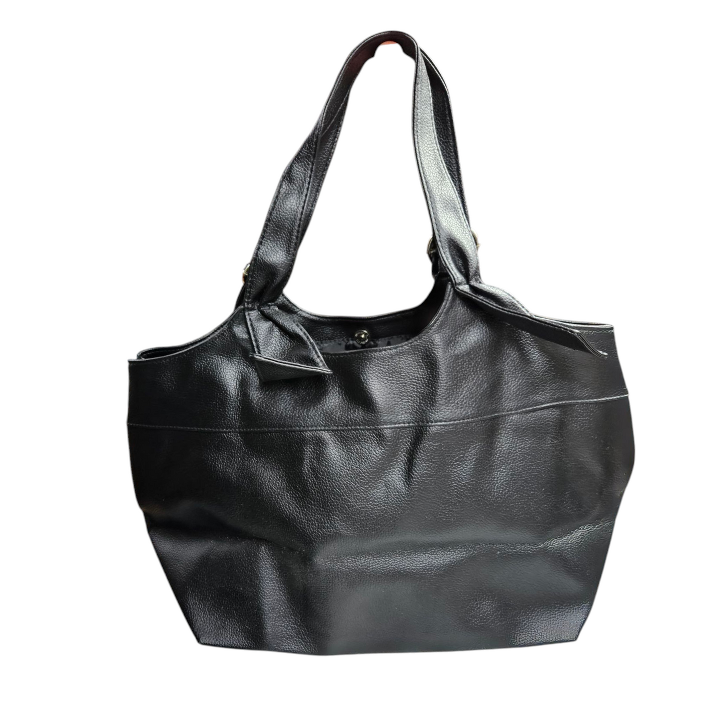 Black faux leather tote bag