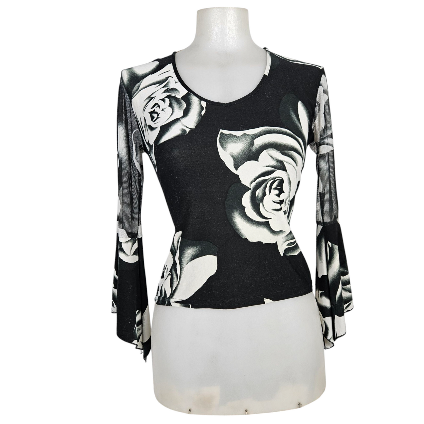 Haut motif floral manches en mesh