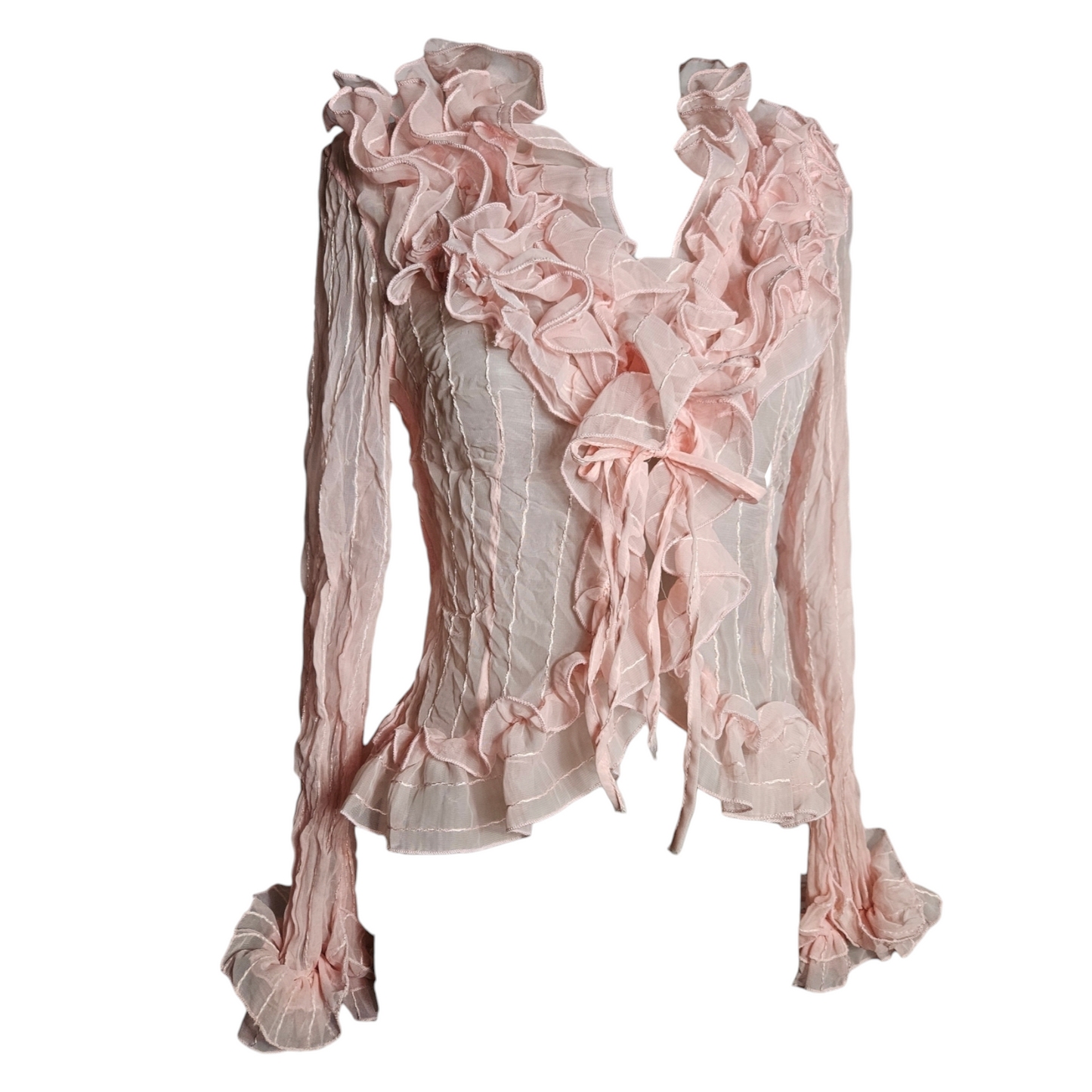 Chemisier en voile à volants rose pâle