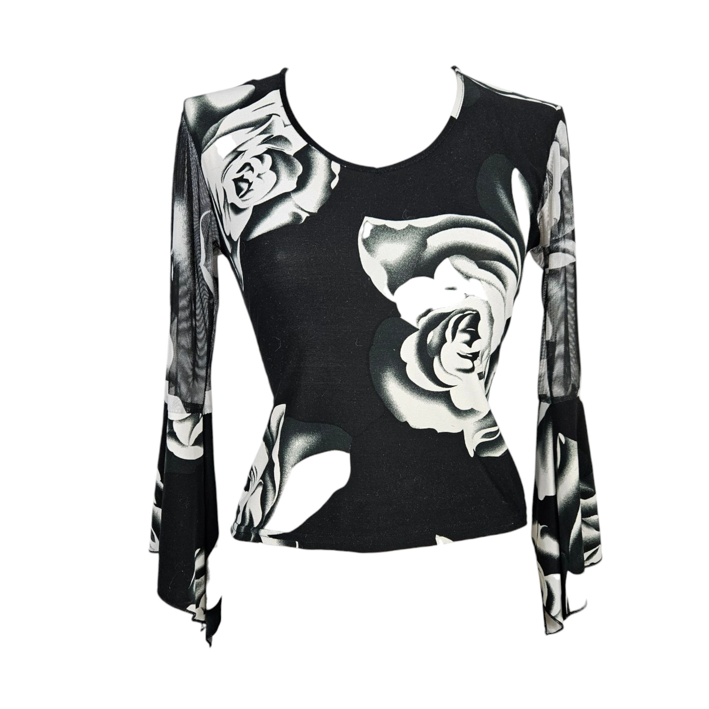 Haut motif floral manches en mesh