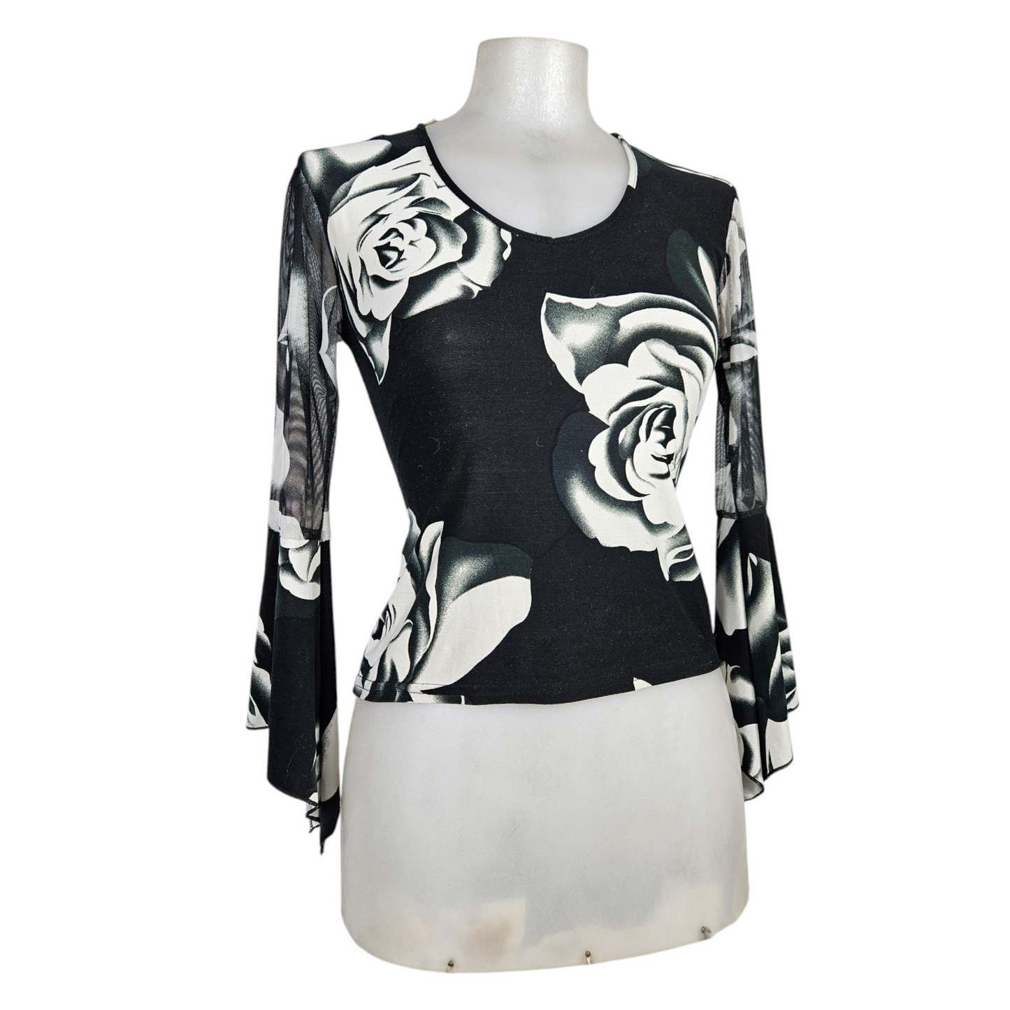 Haut motif floral manches en mesh