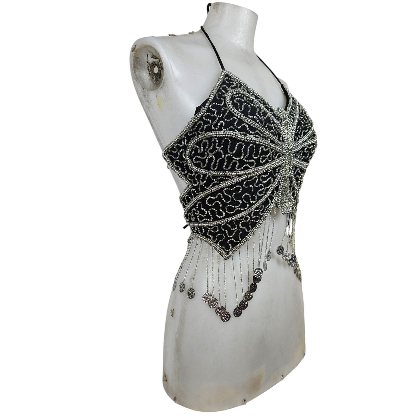 Top papillon brodé de perles