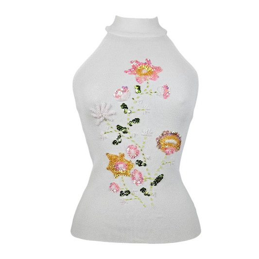 backless top embroidered with pearls and sequins