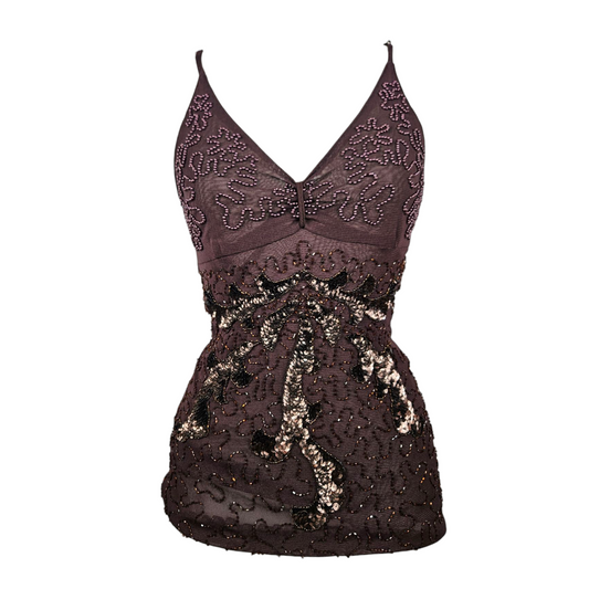 Top in veil embroidered with pearls and sequins