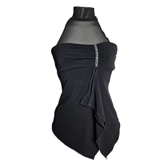 Asymmetrical top with veil and rhinestone details