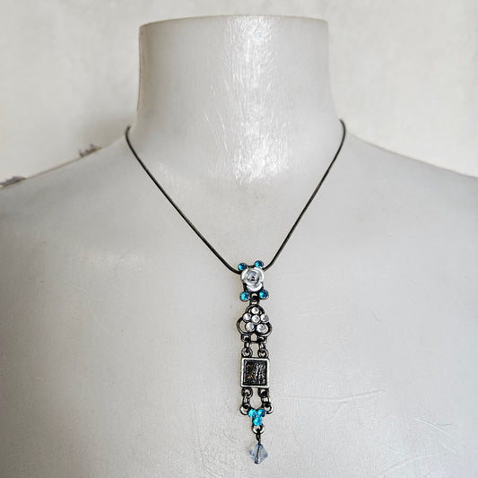 Blue and silver floral necklace