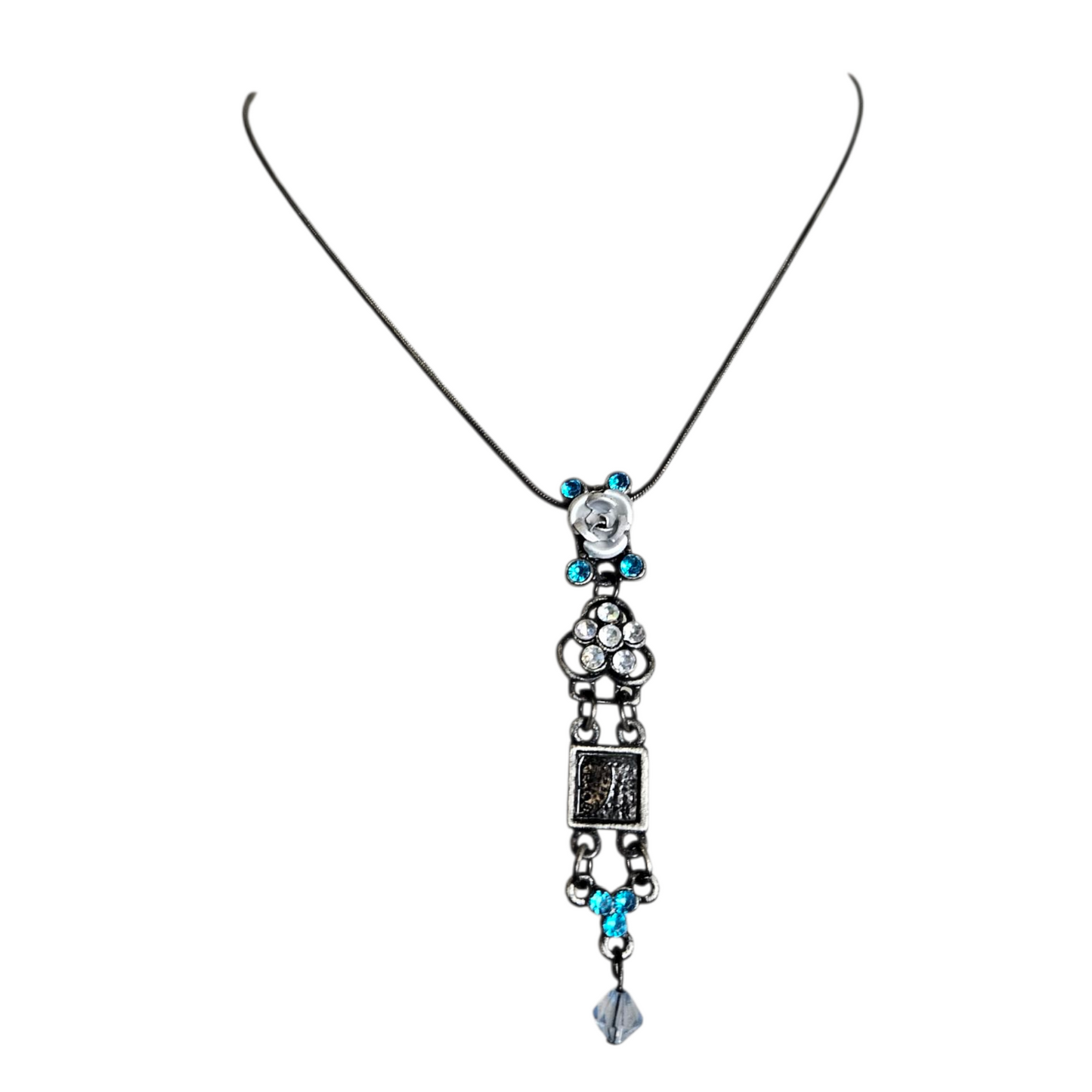 Collier floral bleu et argent