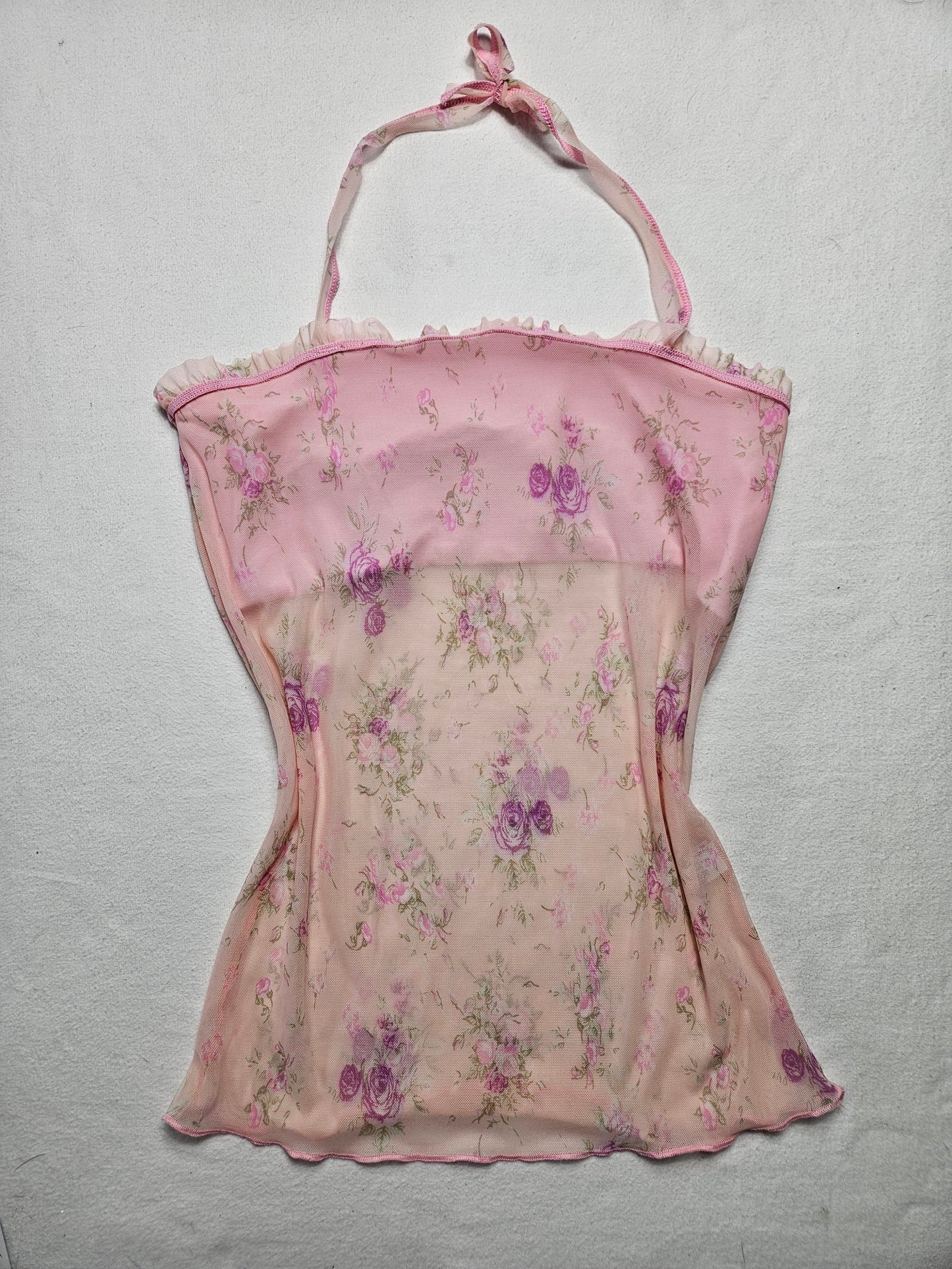 Haut dos nu en voile fleuri rose