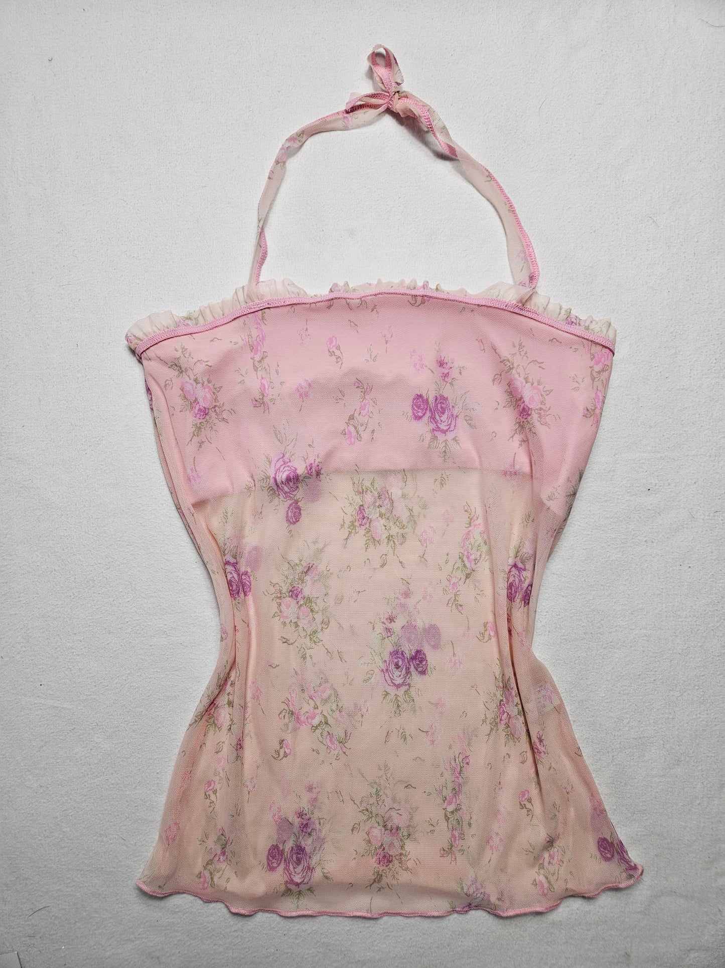 Haut dos nu en voile fleuri rose