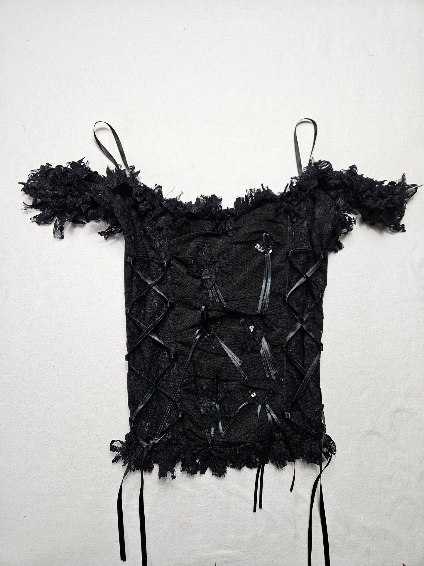 Haut esprit corset voile, dentelle et rubans