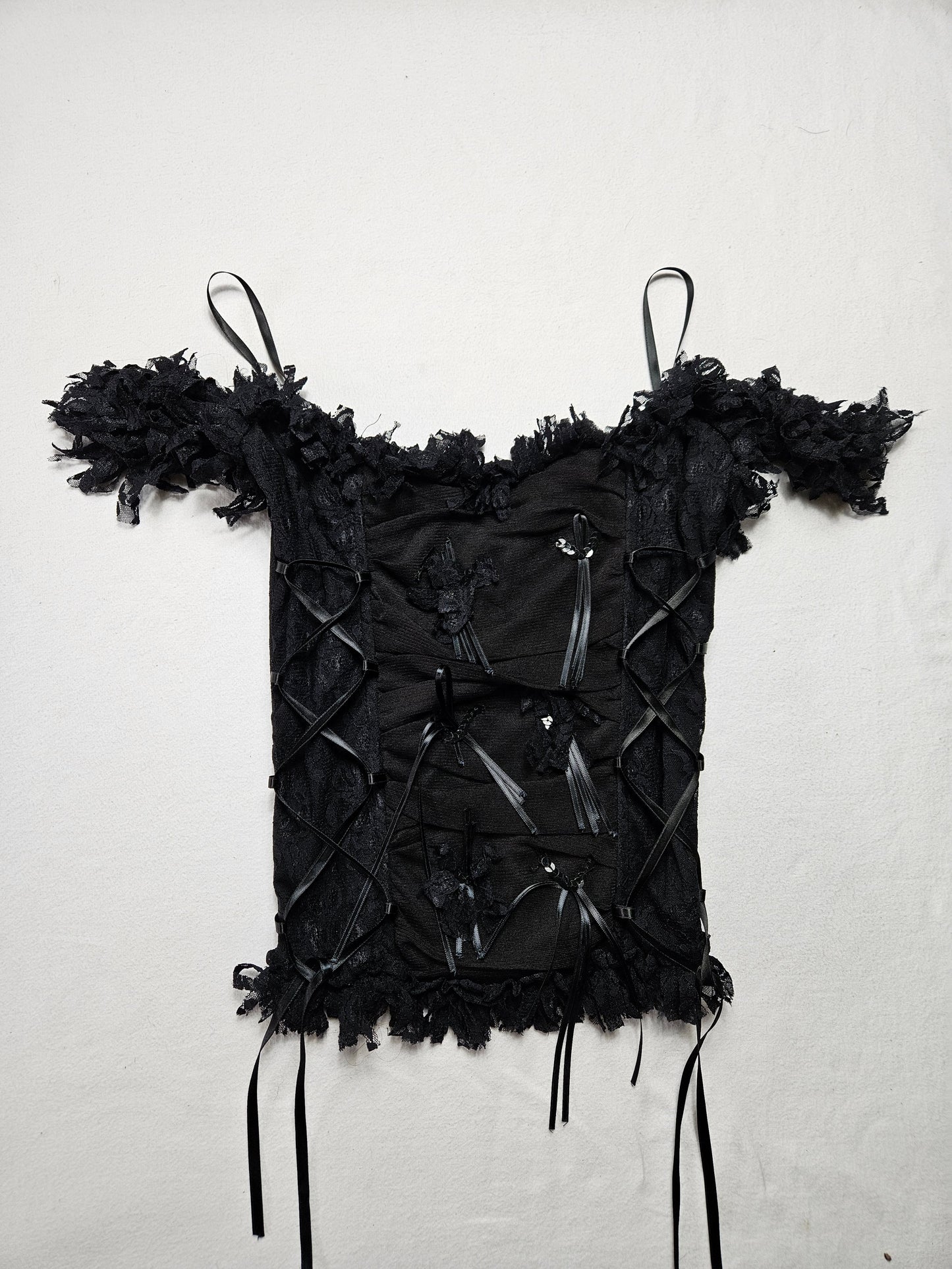 Haut esprit corset voile, dentelle et rubans