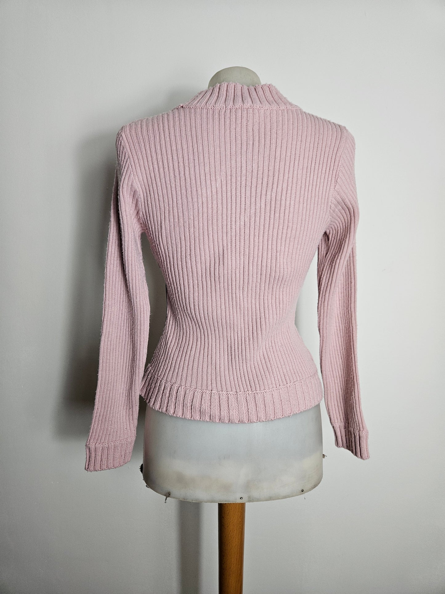 Pull côtelé rose à zip