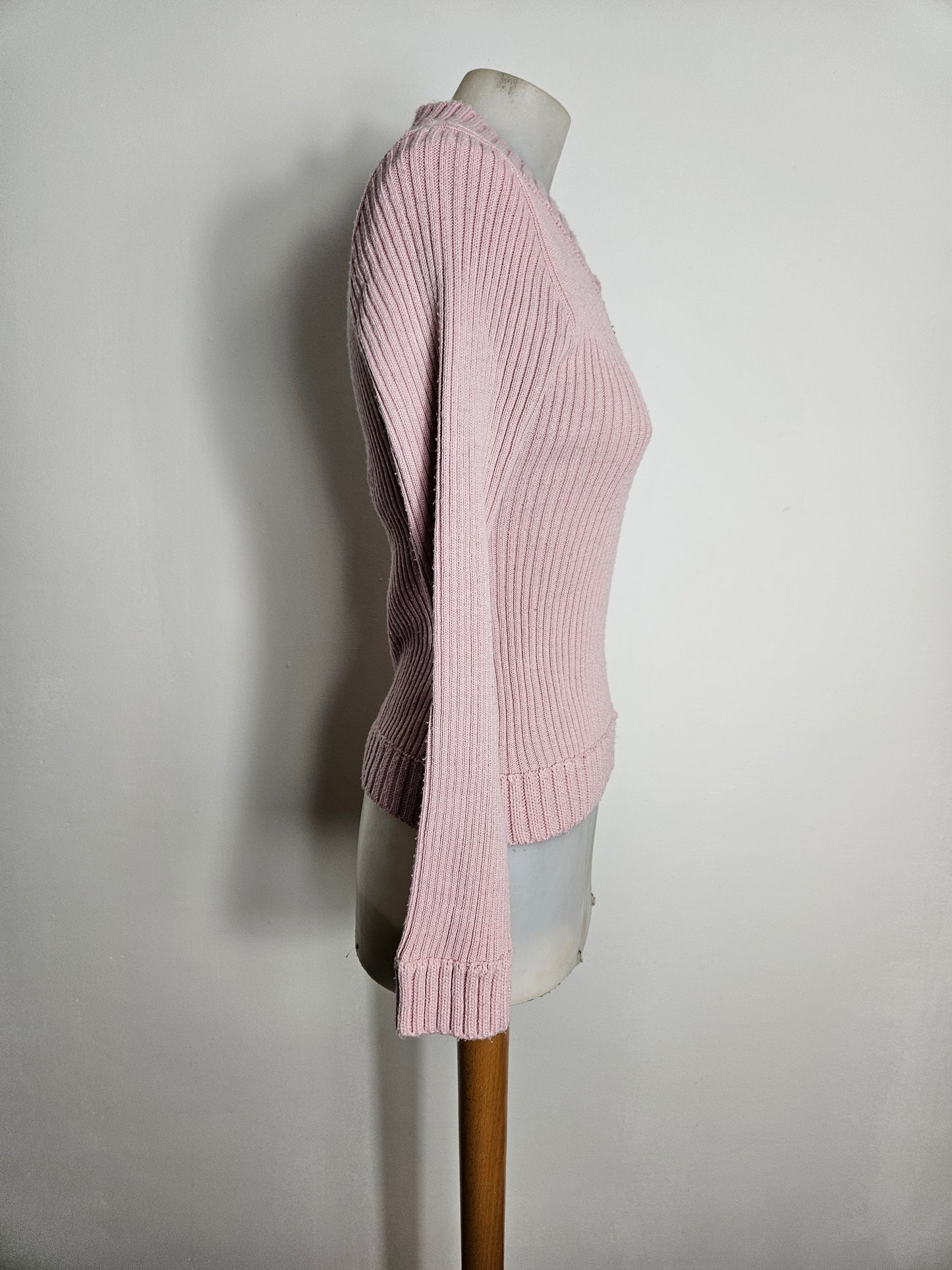 Pull côtelé rose à zip