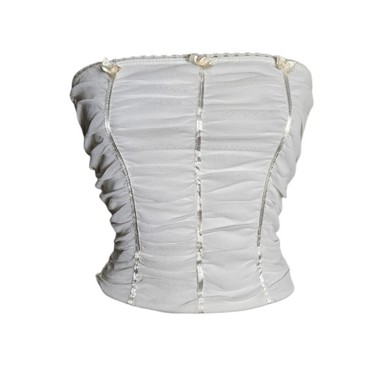 Haut strapless en voile plissé détails fleurs