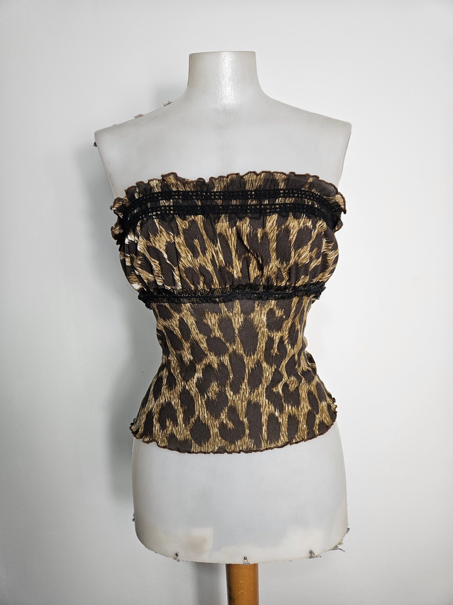 Haut strapless en voile léopard