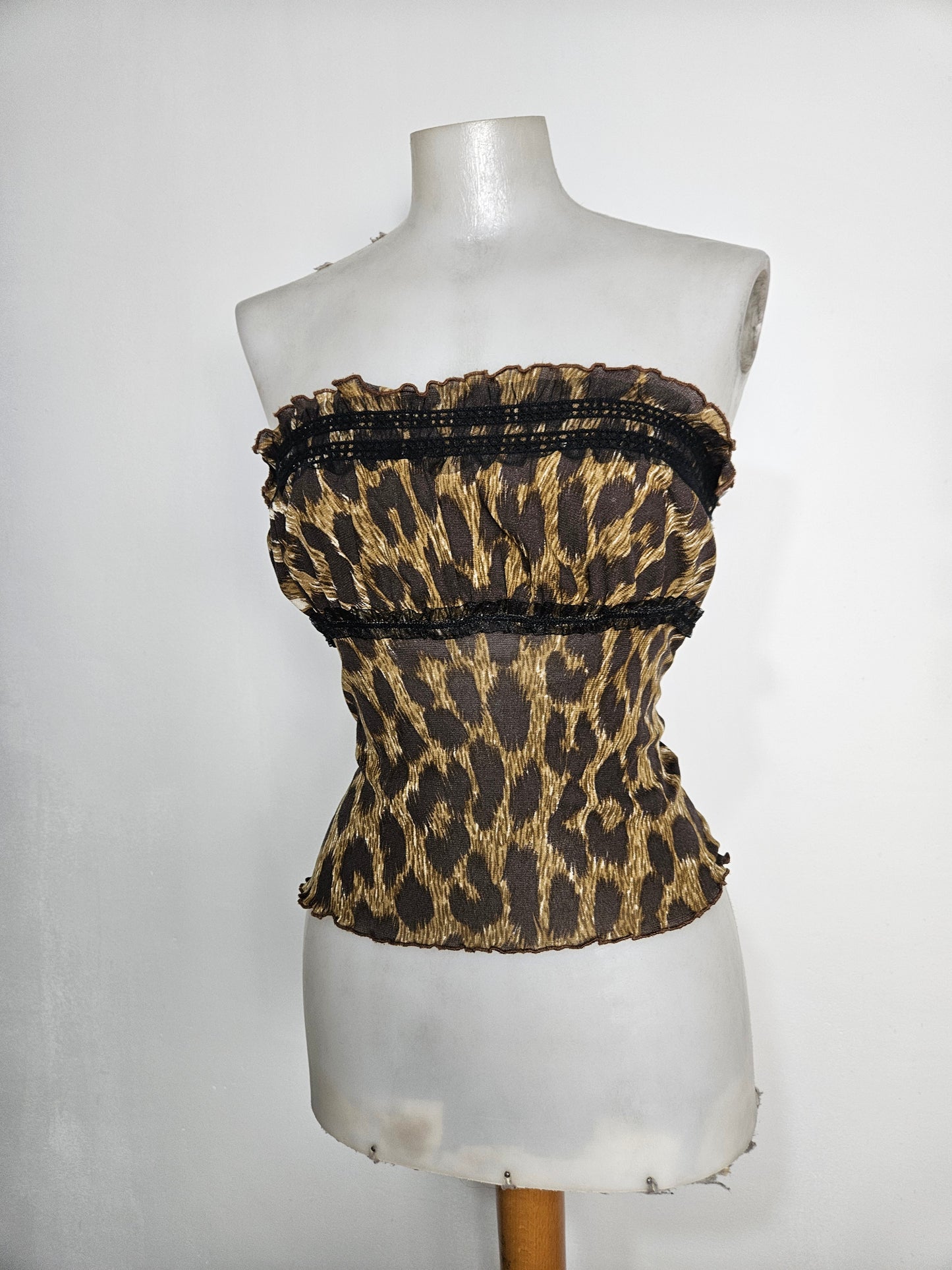 Haut strapless en voile léopard