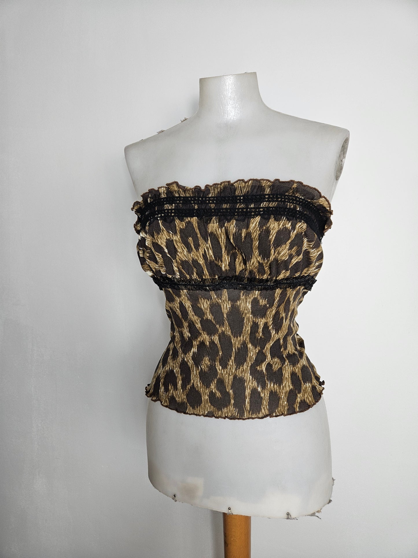 Haut strapless en voile léopard