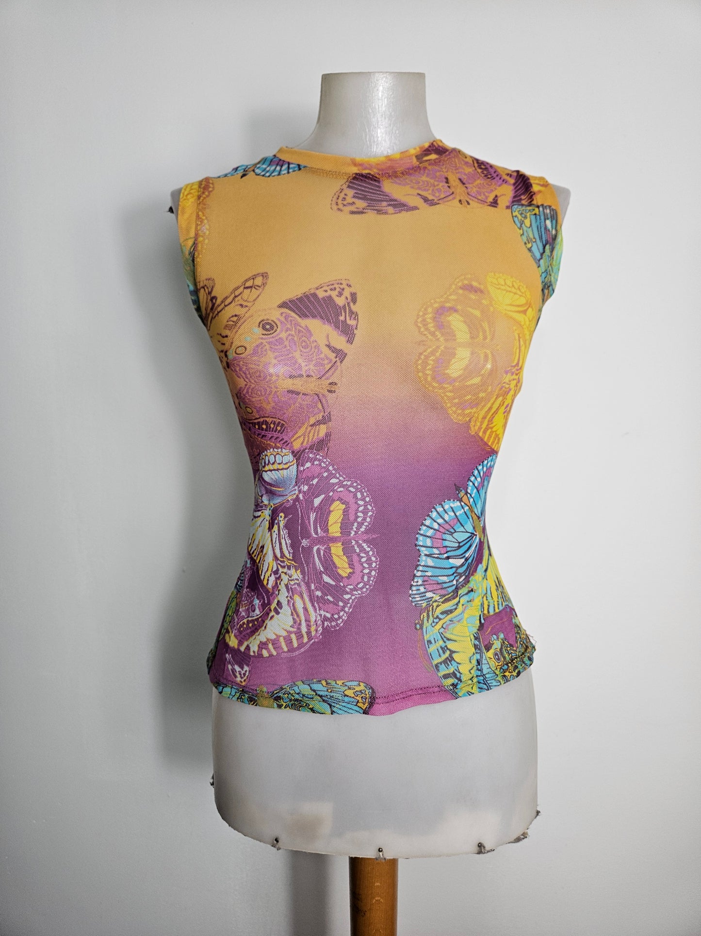 Haut en voile motif papillon multicolore