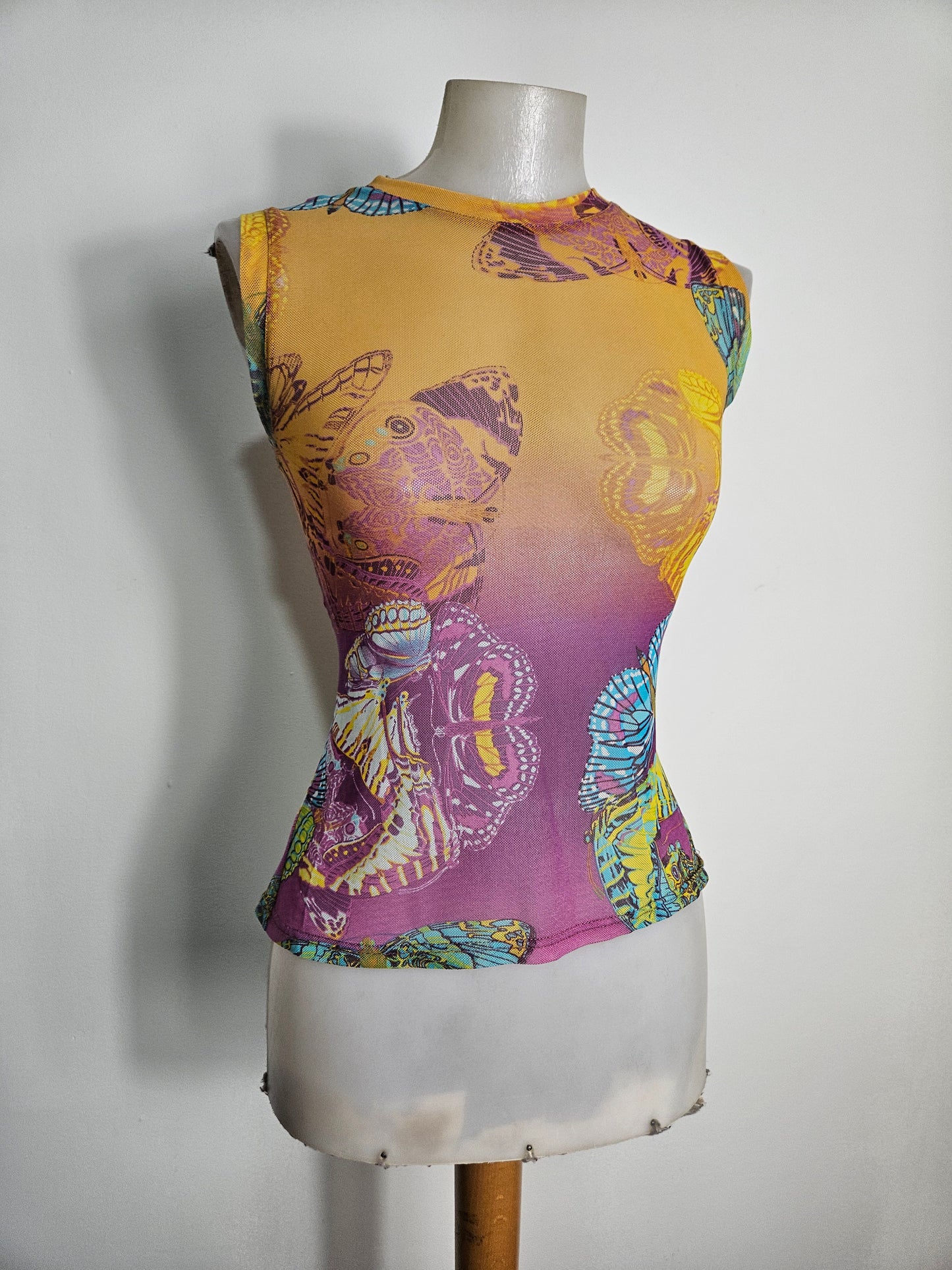 Haut en voile motif papillon multicolore