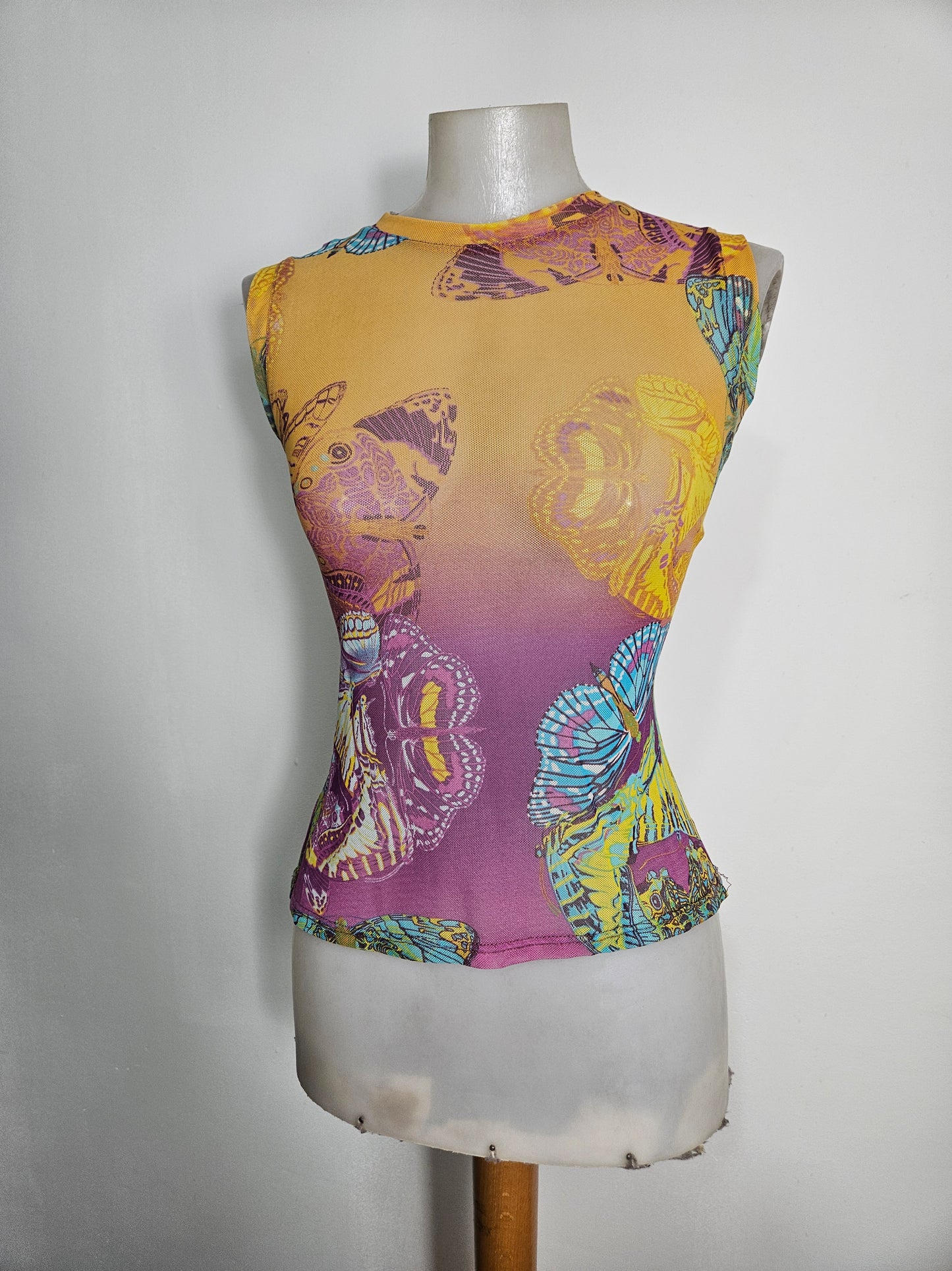 Haut en voile motif papillon multicolore