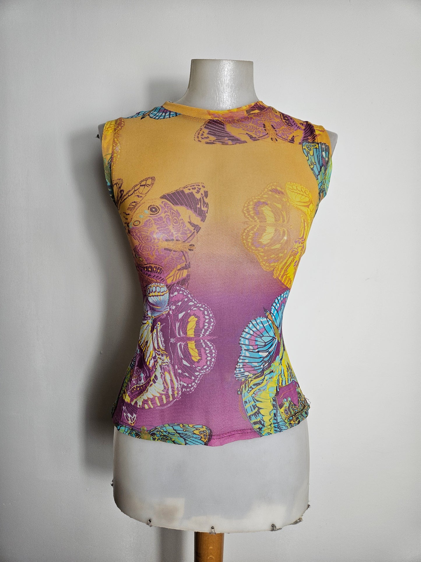 Haut en voile motif papillon multicolore