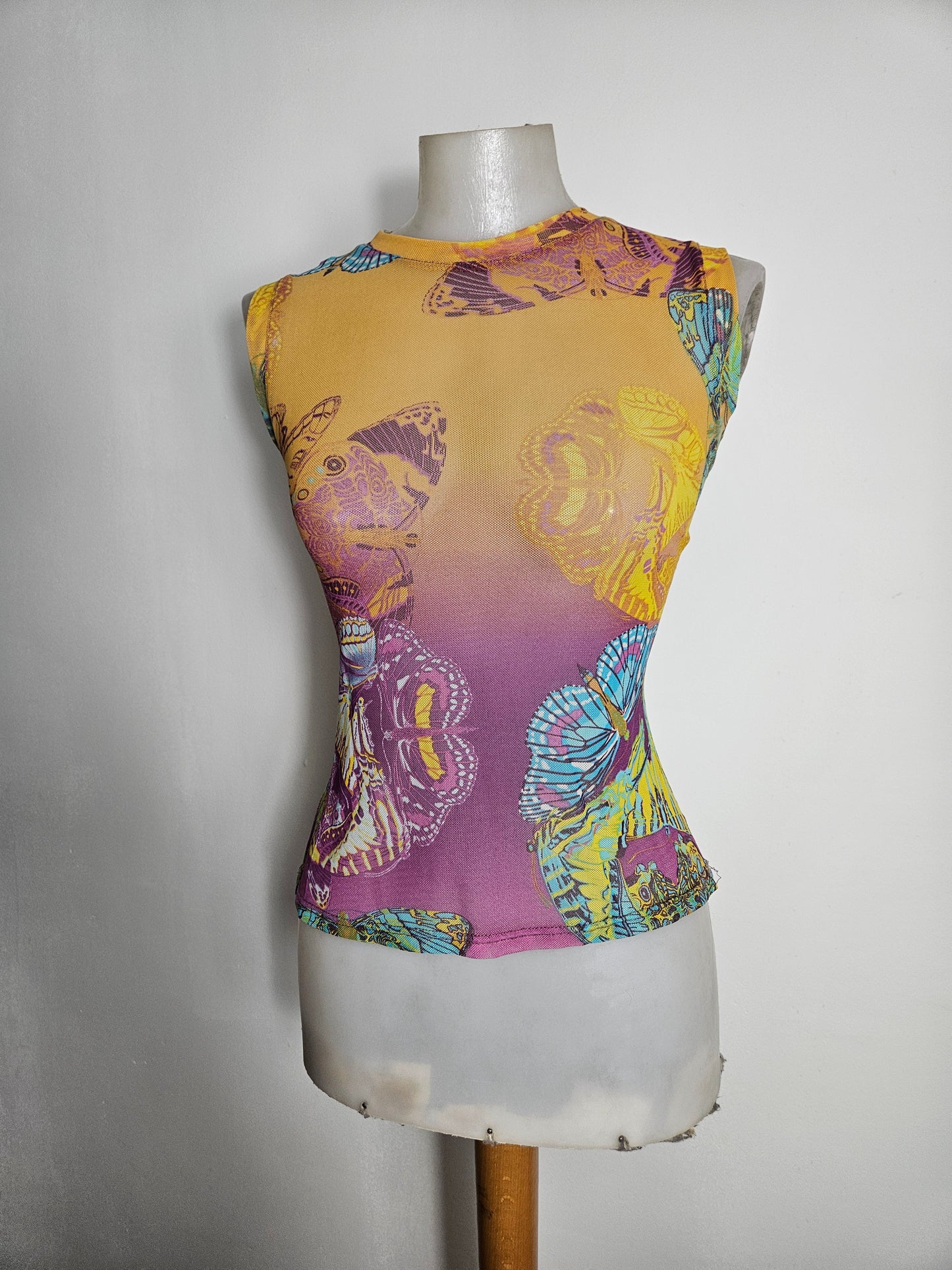 Haut en voile motif papillon multicolore