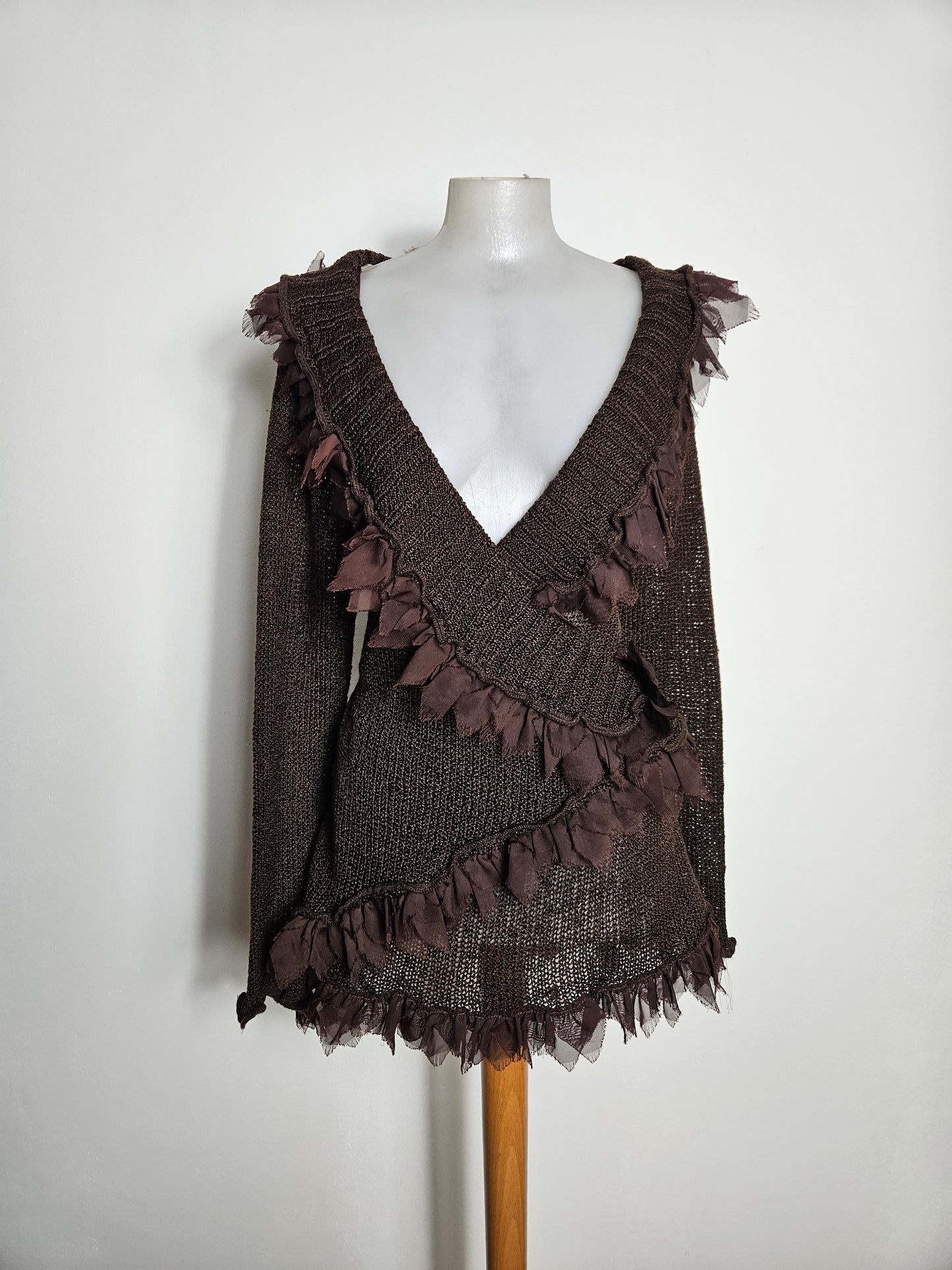 Cache coeur en crochet marron